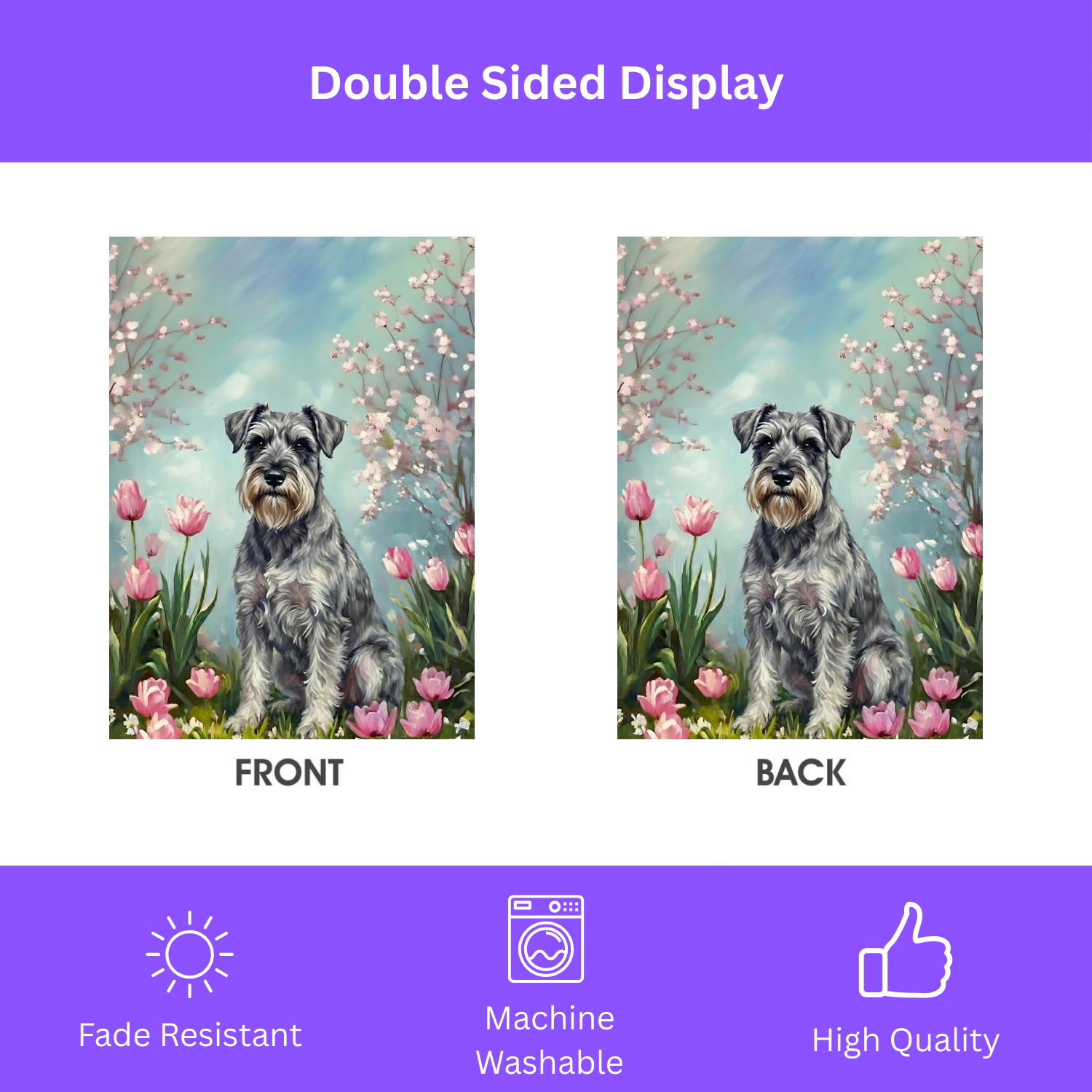Schnauzer in the Tulips Spring Garden Flag - double-sided design - Dragonfire Gardens