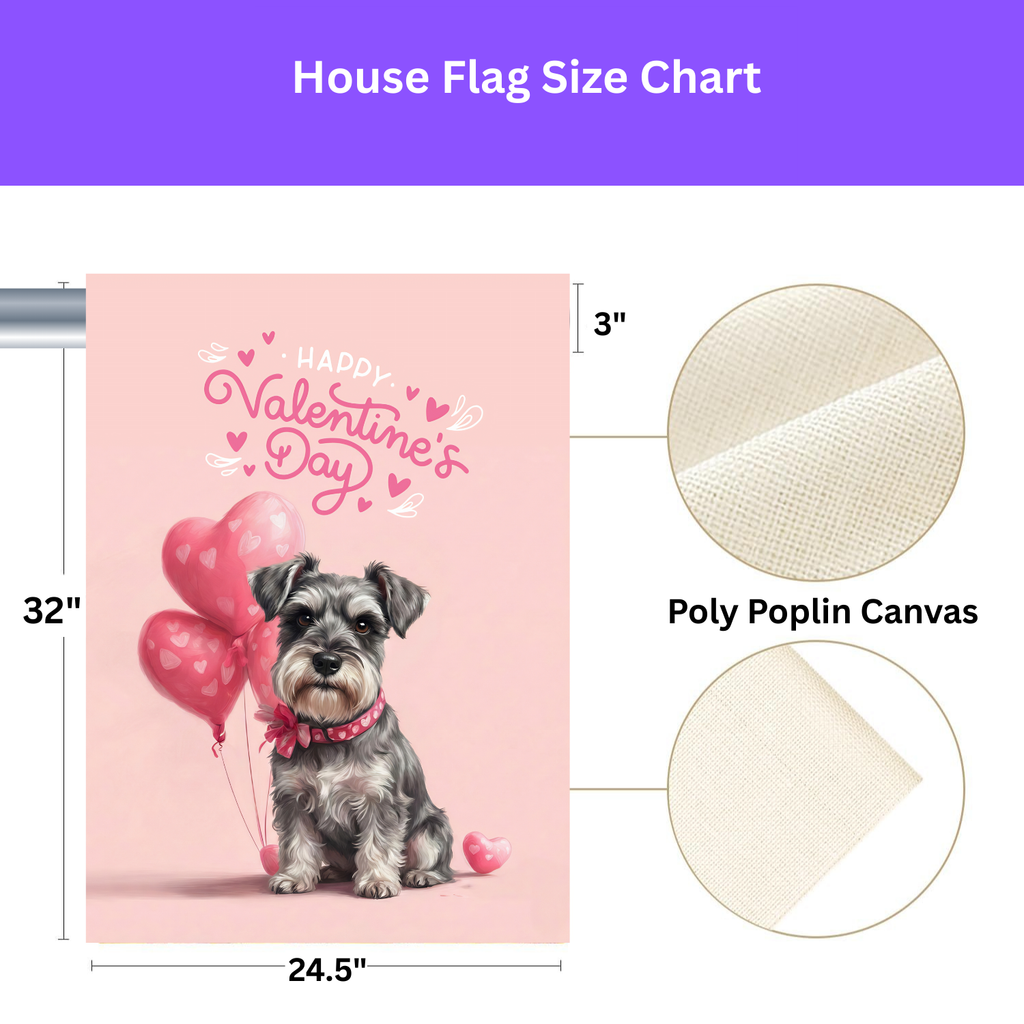 Schnauzer Happy Valentine's Day Garden Flag, Dog Heart House Banner