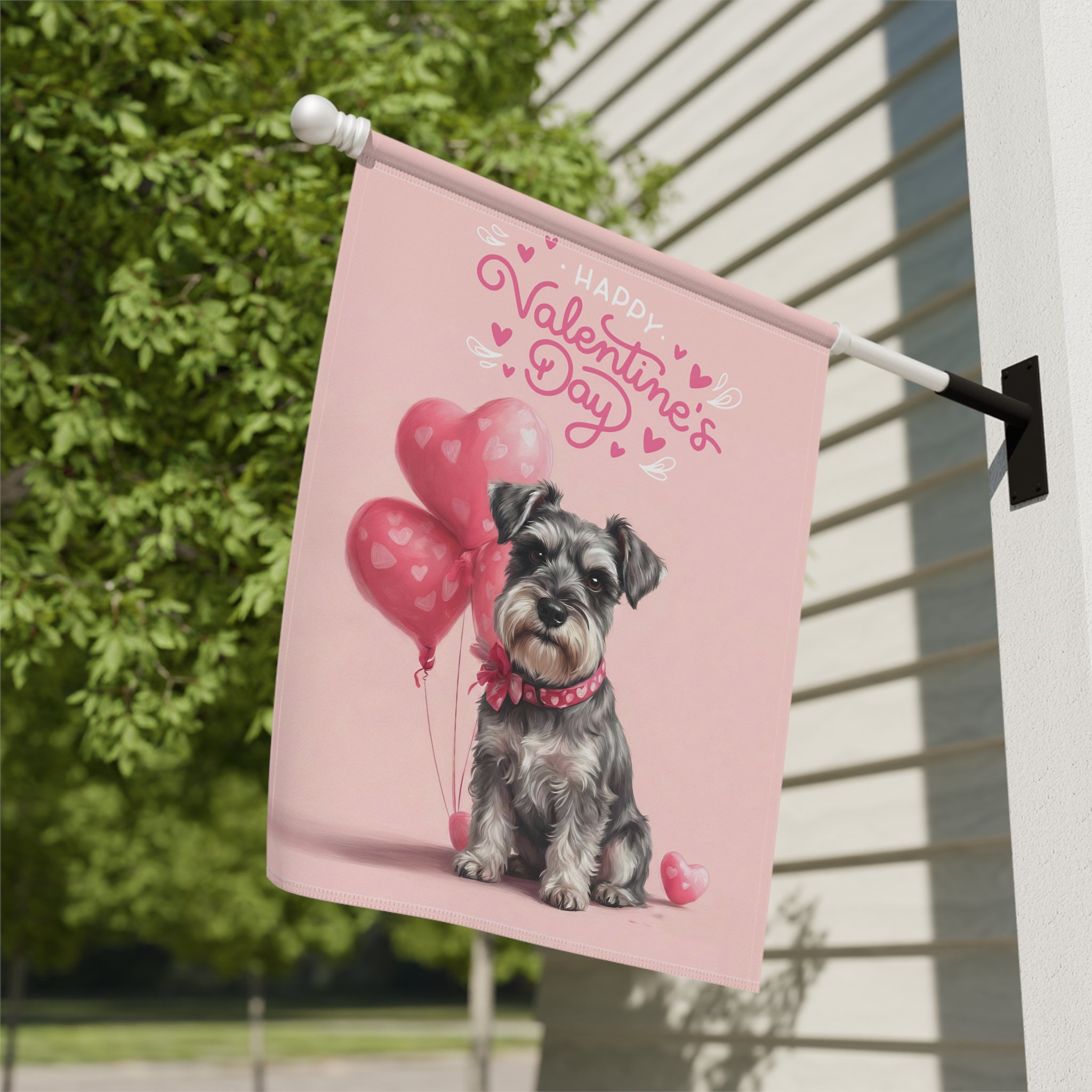 Schnauzer Happy Valentine's Day Garden Flag, Dog Heart House Banner