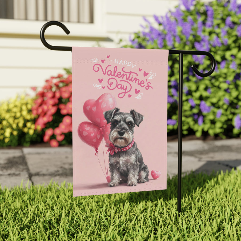 Schnauzer Happy Valentine's Day Garden Flag, Dog Heart House Banner