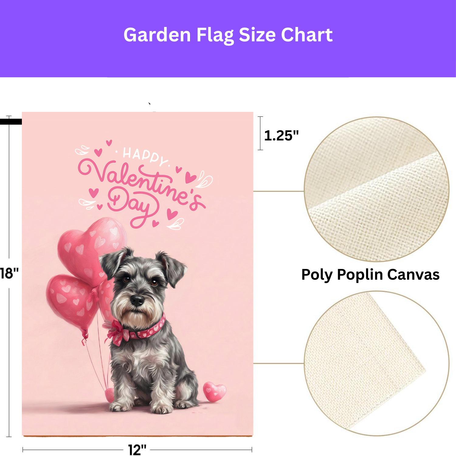 Schnauzer Happy Valentine's Day Garden Flag, Dog Heart House Banner