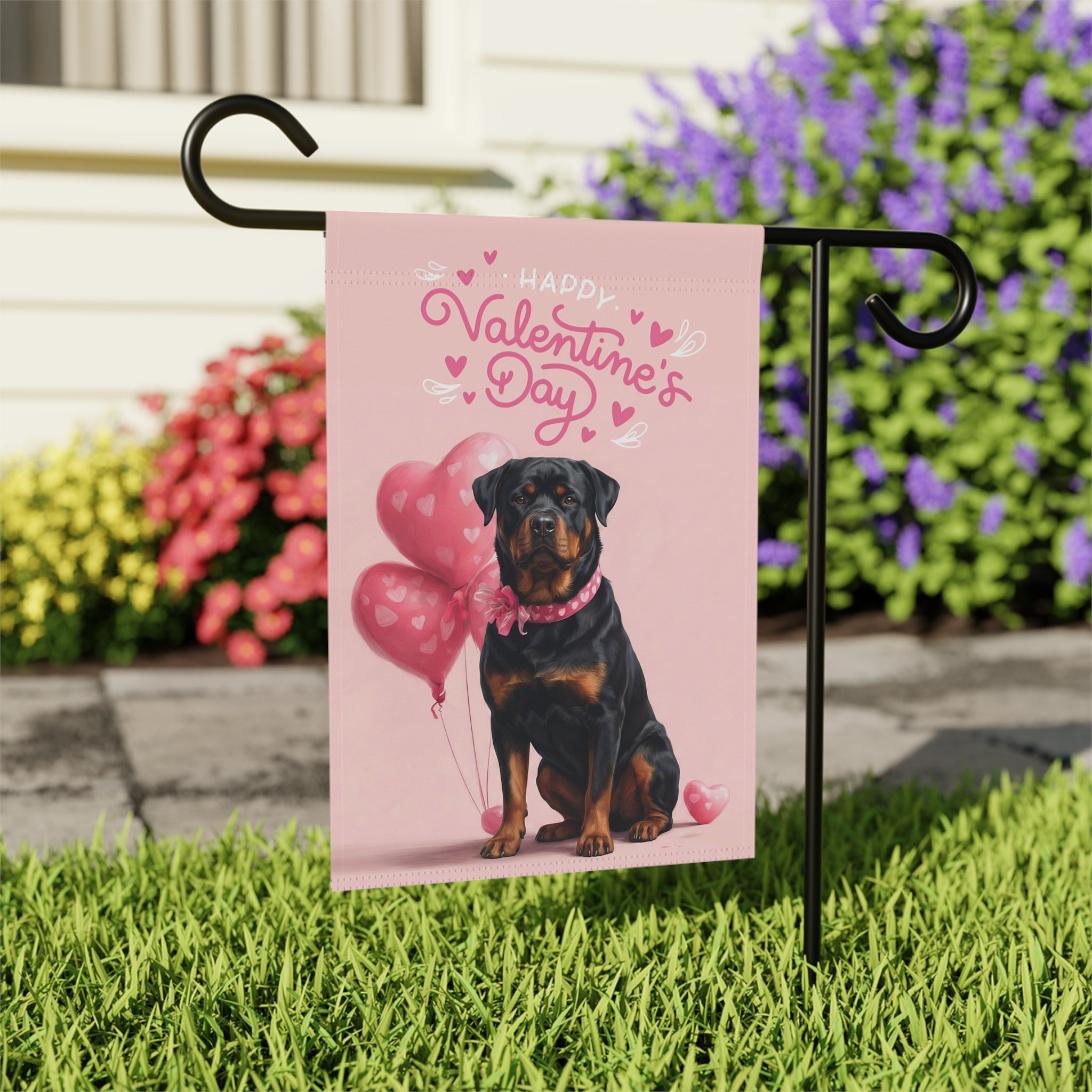 Rottweiler Happy Valentine's Day Garden Flag