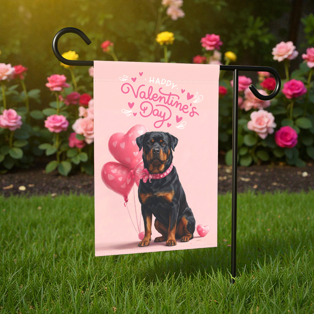 Rottweiler Happy Valentine's Day Garden Flag