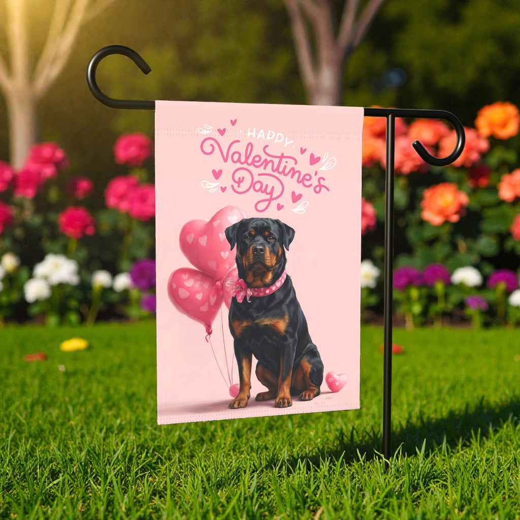 Rottweiler Happy Valentine's Day Garden Flag