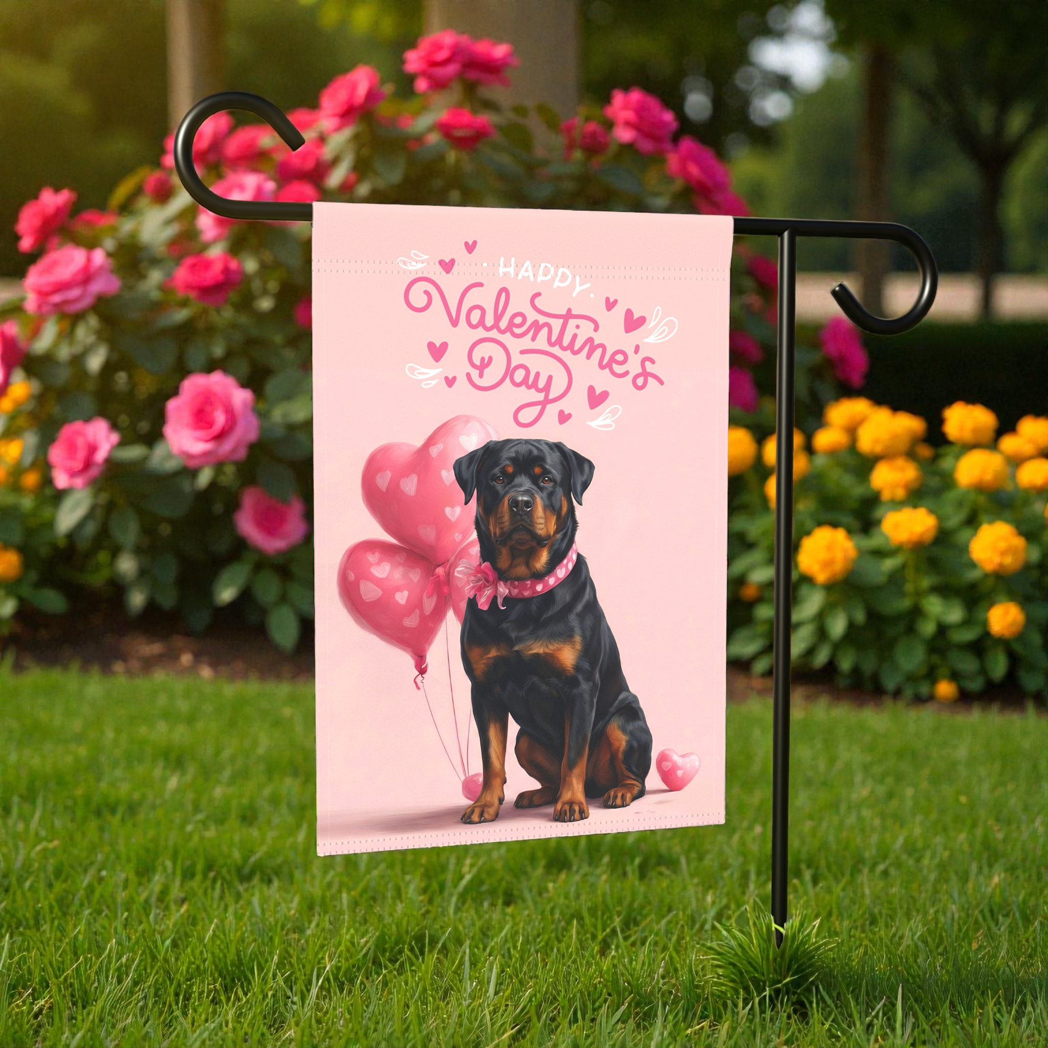Rottweiler Happy Valentine's Day Garden Flag
