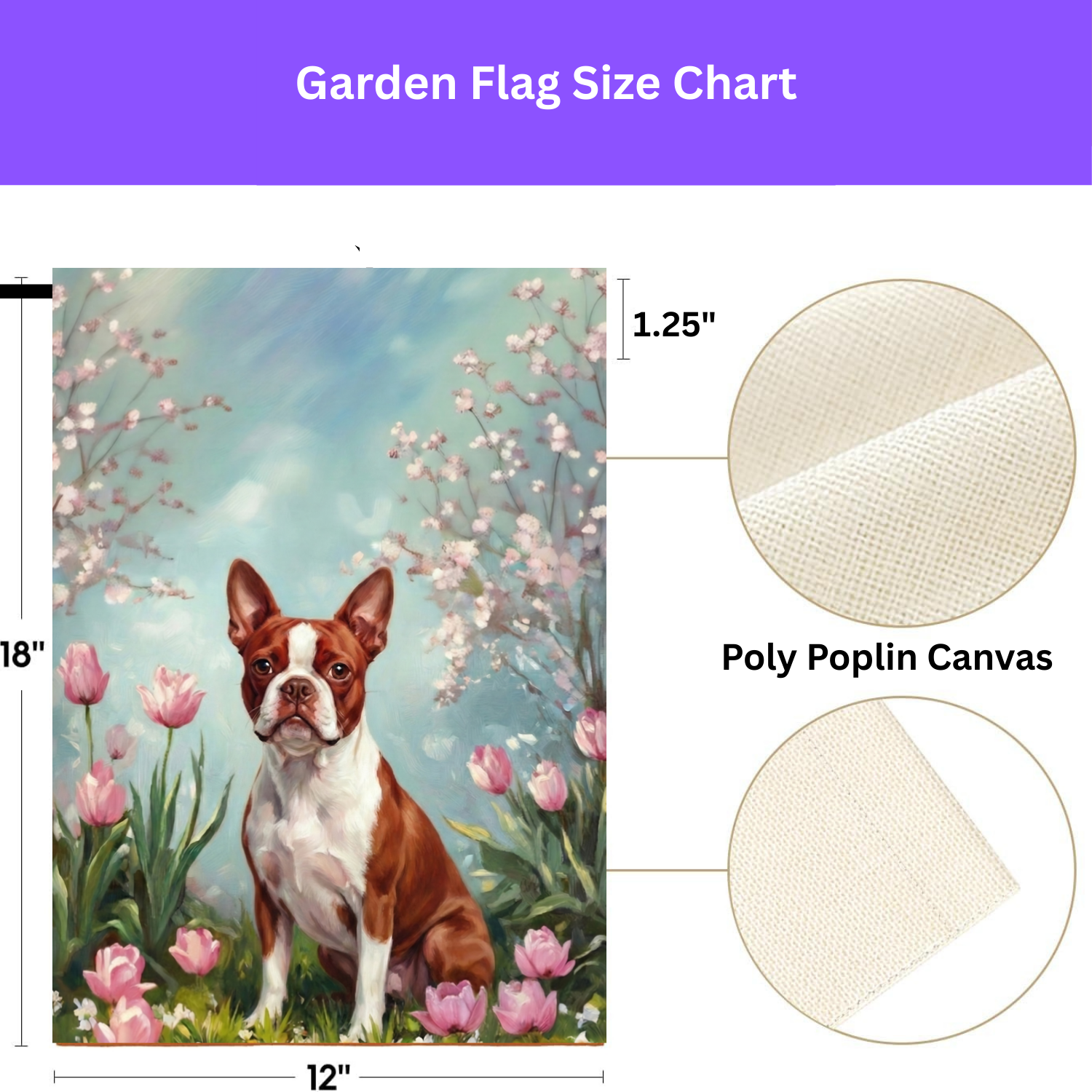 Red Boston Terrier in the Tulips Garden Flag - porch decor - Dragonfire Gardens