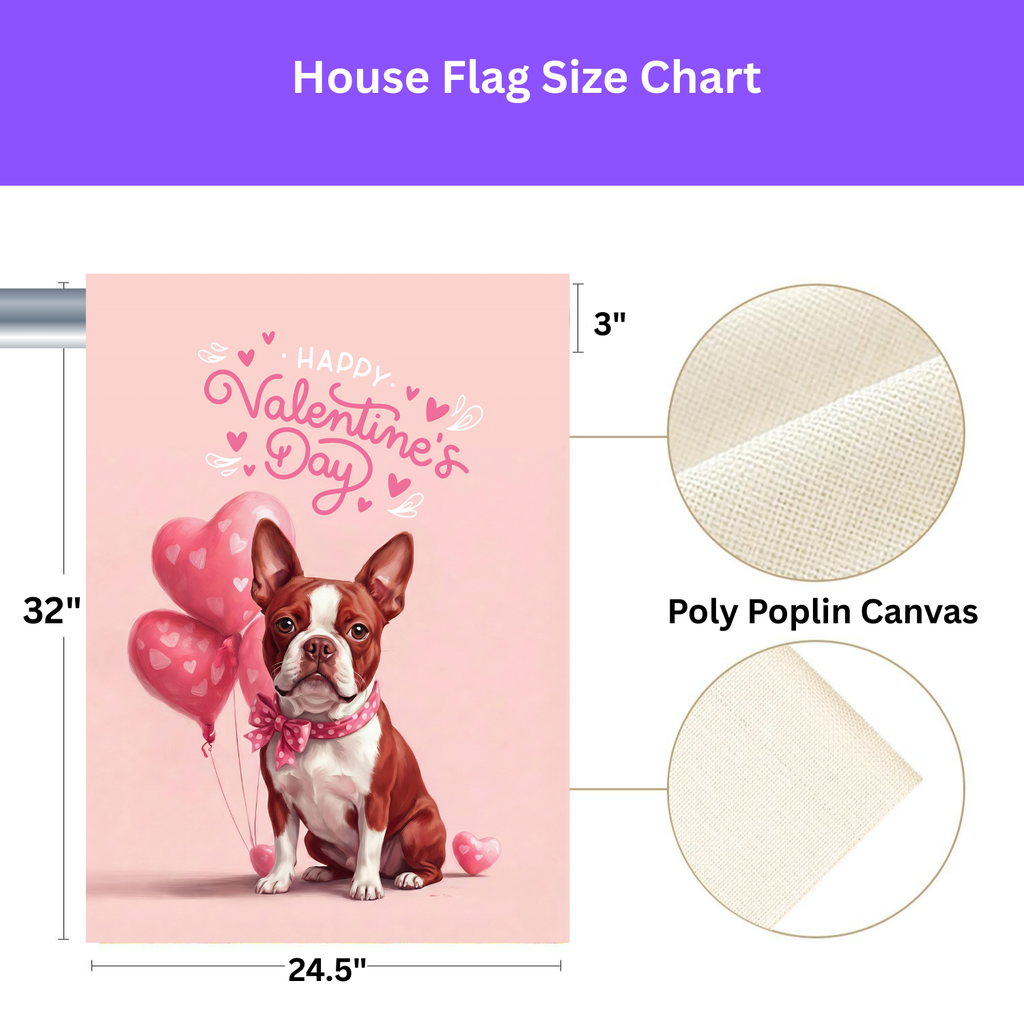 Red Boston Terrier Happy Valentine's Day Garden Flag