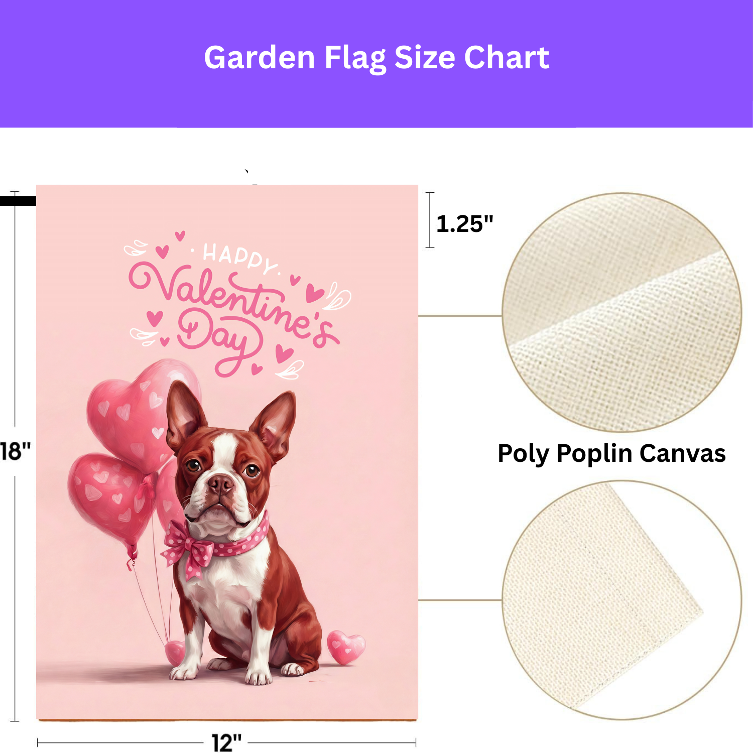 Red Boston Terrier Happy Valentine's Day Garden Flag