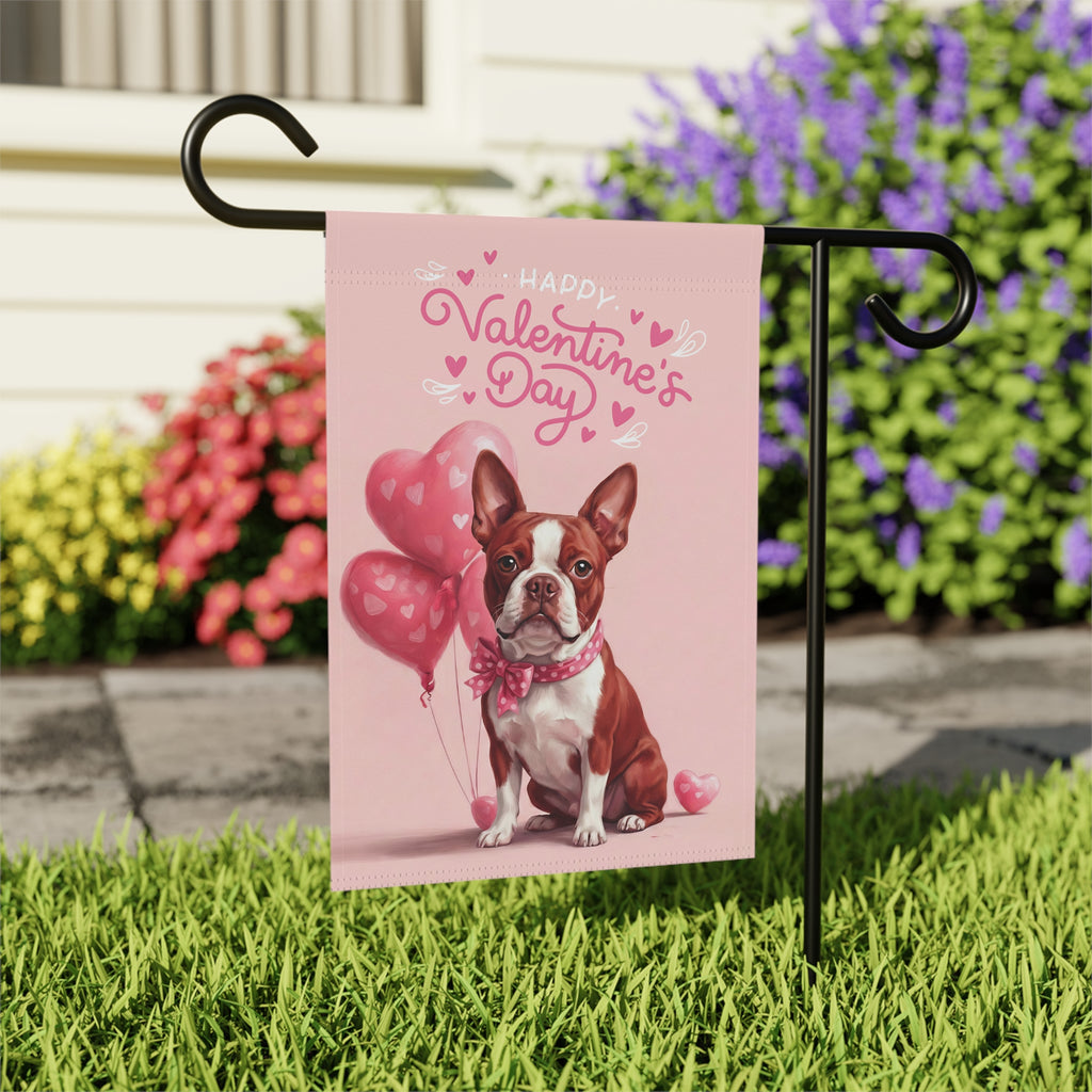 Red Boston Terrier Happy Valentine's Day Garden Flag