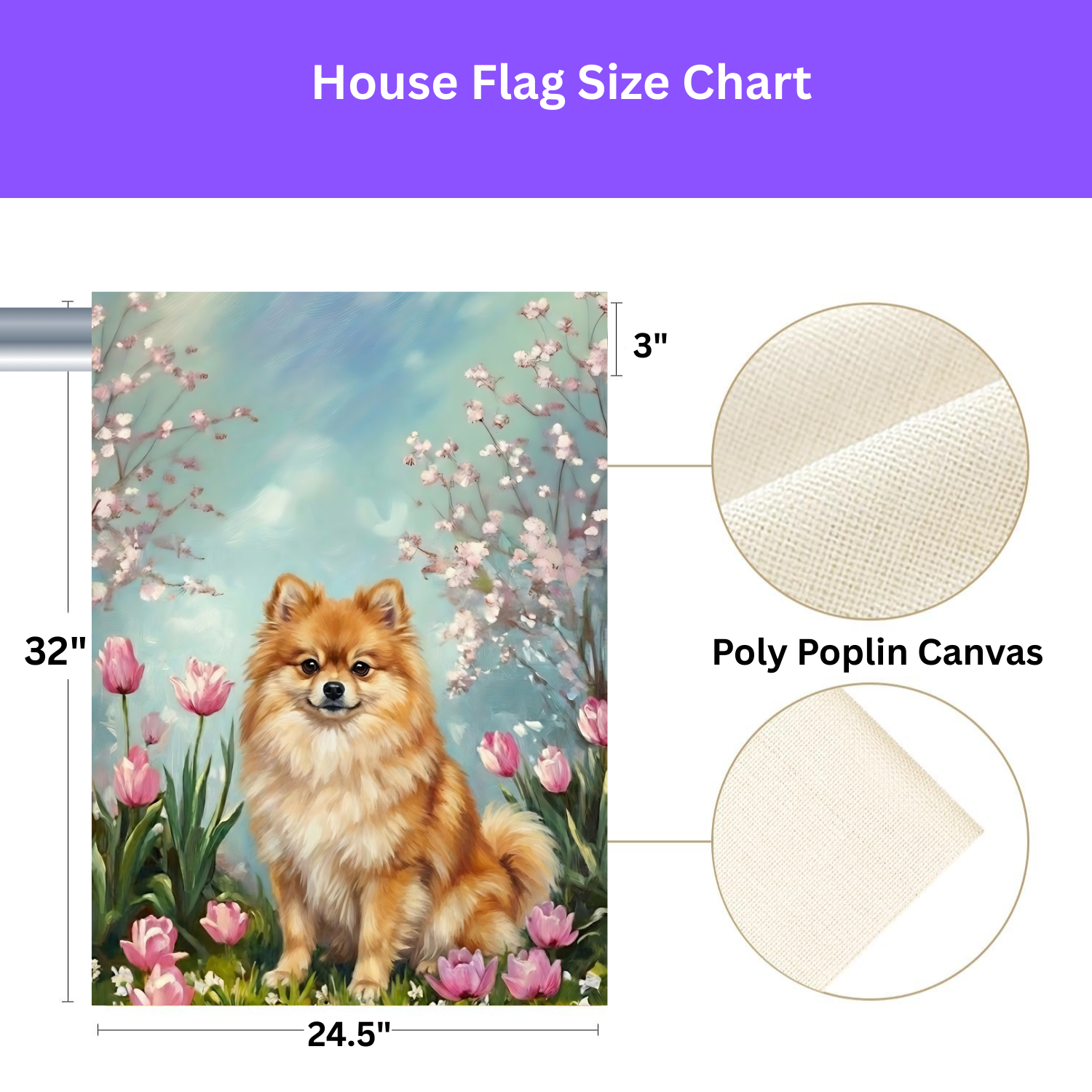 Pomeranian In the Tulips Spring Garden Flag - yard display - Dragonfire Gardens