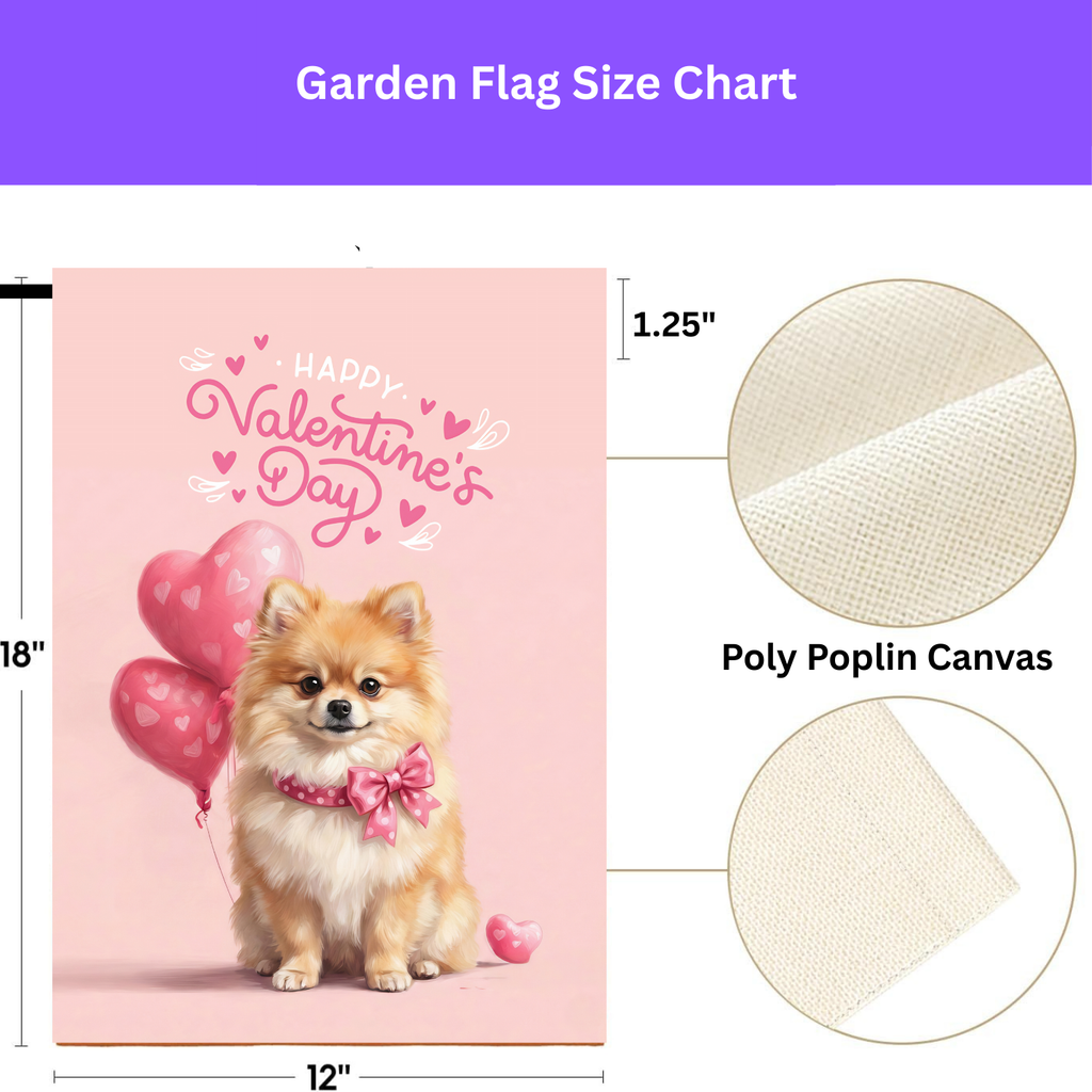 Pomeranian Happy Valentine's Day Garden Flag