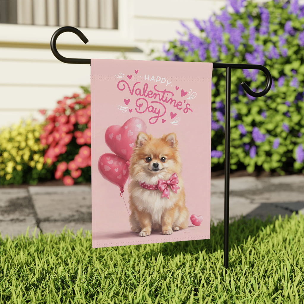Pomeranian Happy Valentine's Day Garden Flag