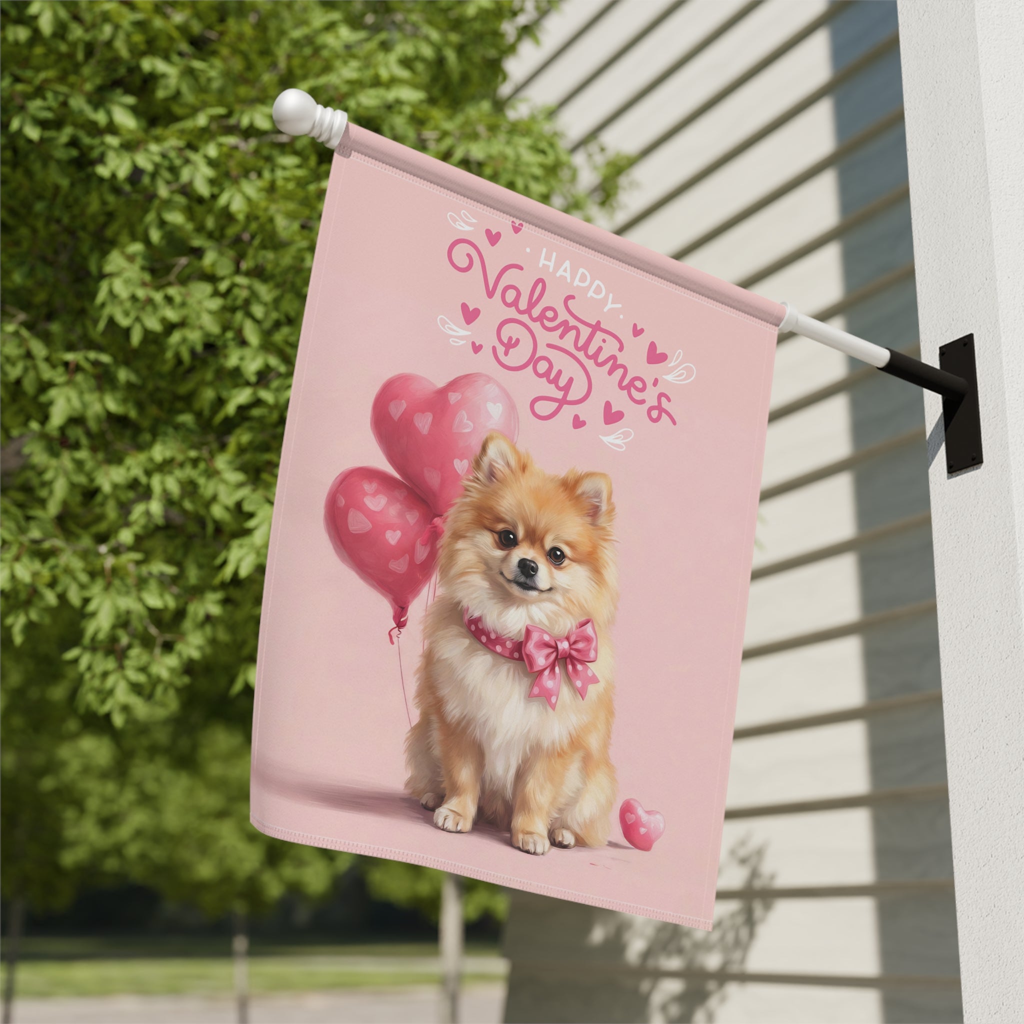 Pomeranian Happy Valentine's Day Garden Flag