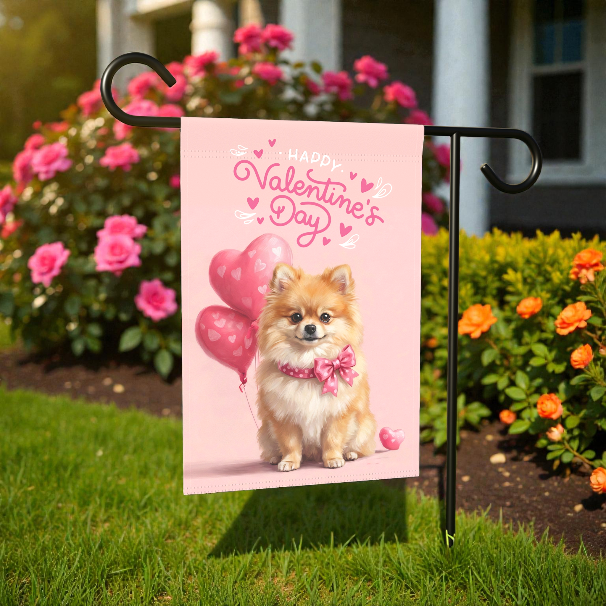 Pomeranian Happy Valentine's Day Garden Flag