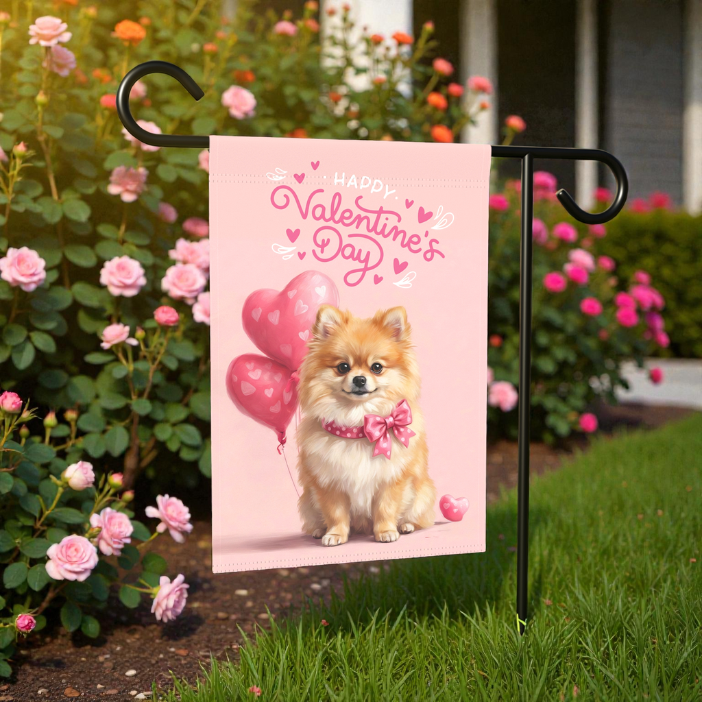 Pomeranian Happy Valentine's Day Garden Flag