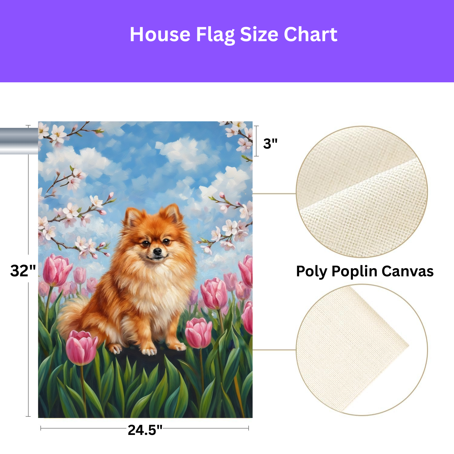 Pink Tulips and Pomeranian Spring Garden Flag - yard display - Dragonfire Gardens