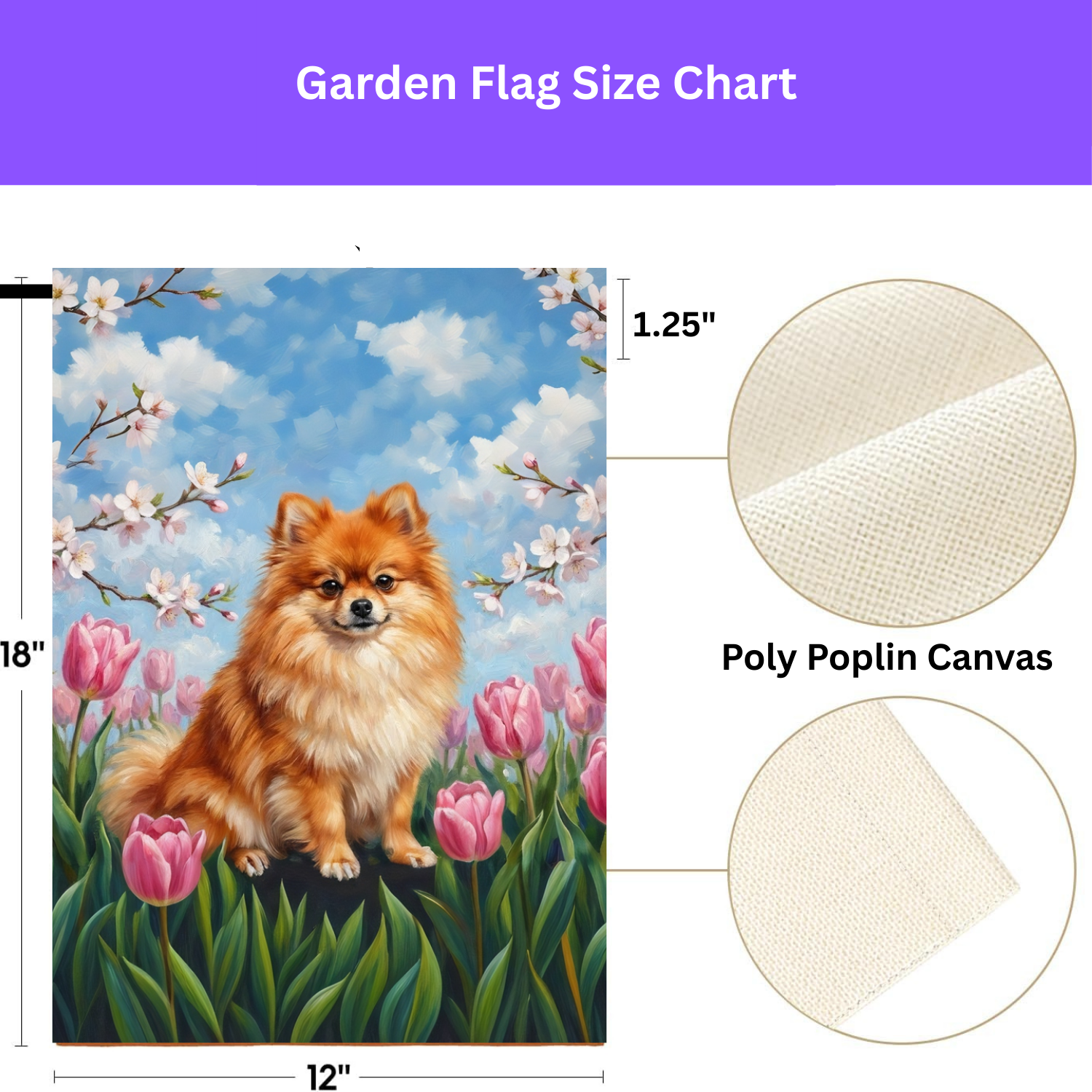 Pink Tulips and Pomeranian Spring Garden Flag - porch decor - Dragonfire Gardens