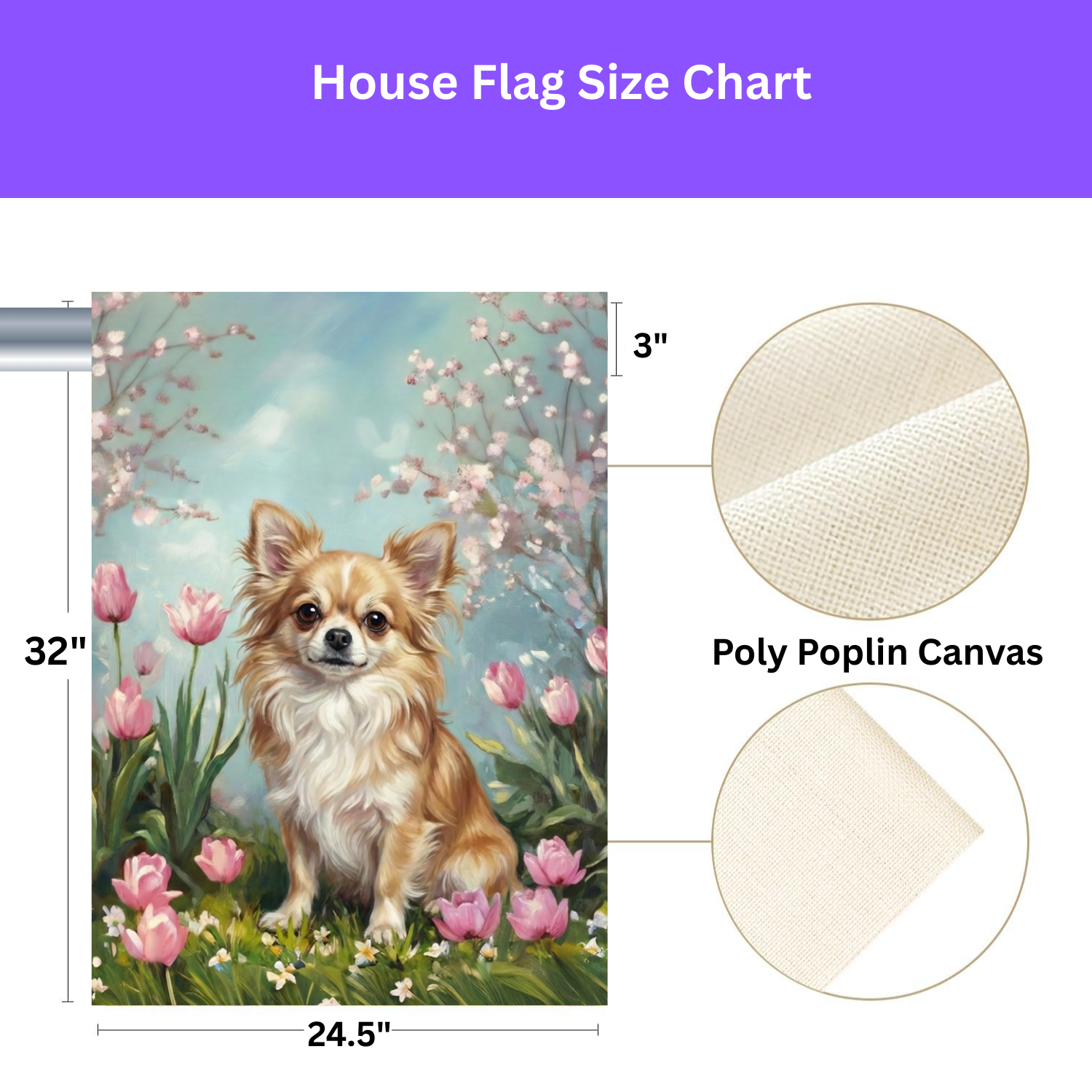 Long Hair Chihuahua in the Tulips Garden Flag - yard display - Dragonfire Gardens
