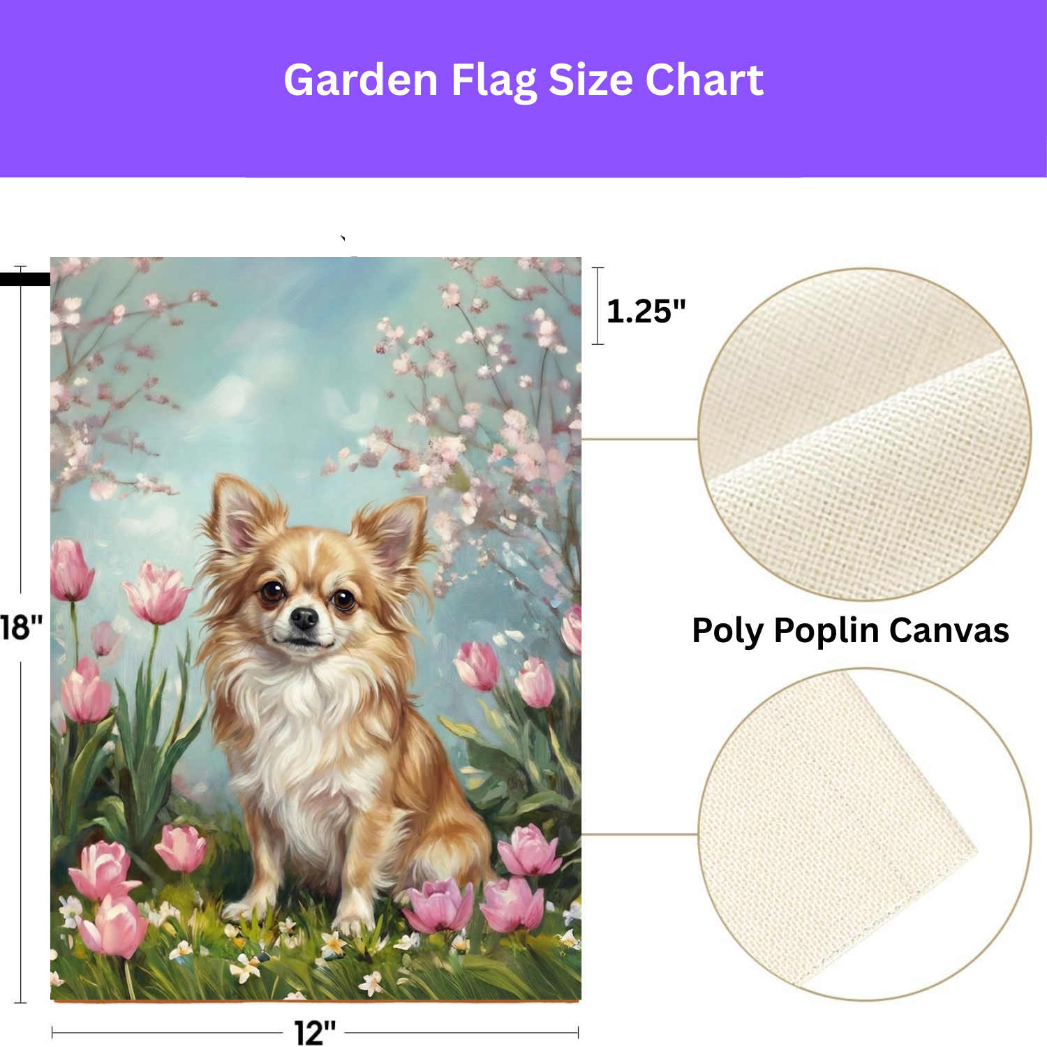 Long Hair Chihuahua in the Tulips Garden Flag - porch decor - Dragonfire Gardens