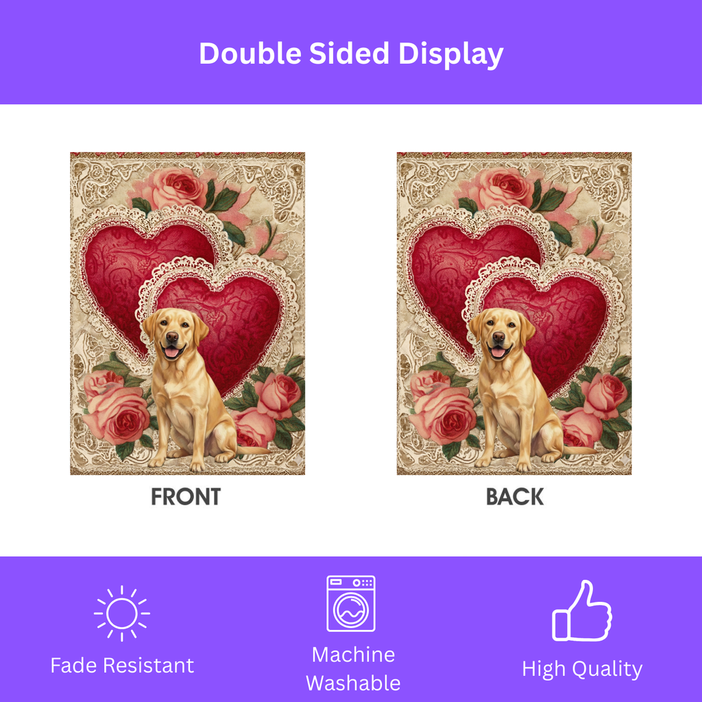 Two Heart Yellow Labrador Retriever Valentine Garden Flag