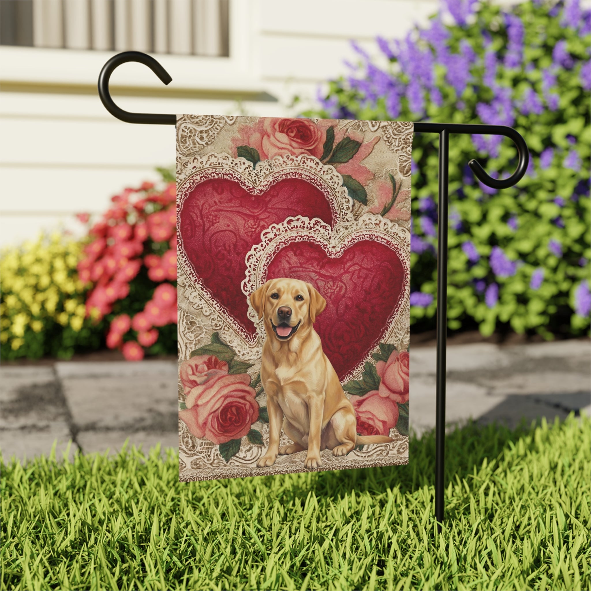 Two Heart Yellow Labrador Retriever Valentine Garden Flag