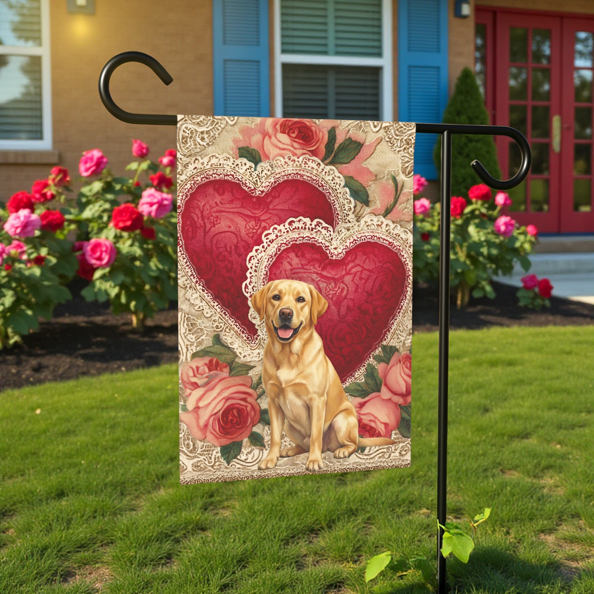 Two Heart Yellow Labrador Retriever Valentine Garden Flag