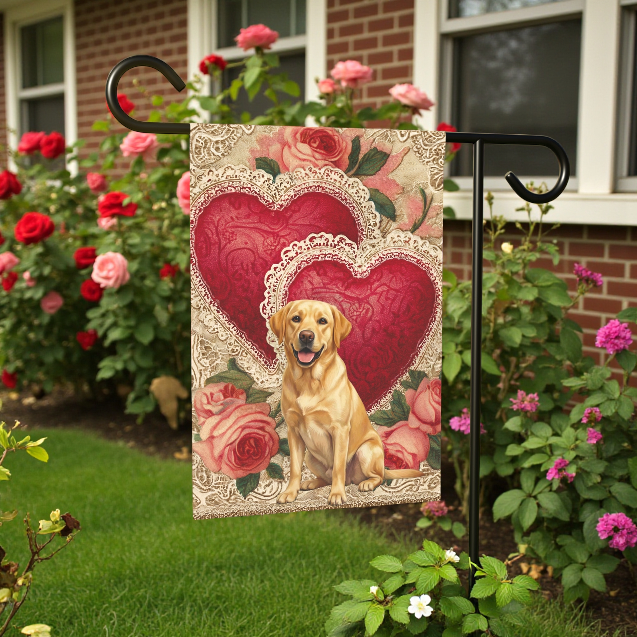 Two Heart Yellow Labrador Retriever Valentine Garden Flag
