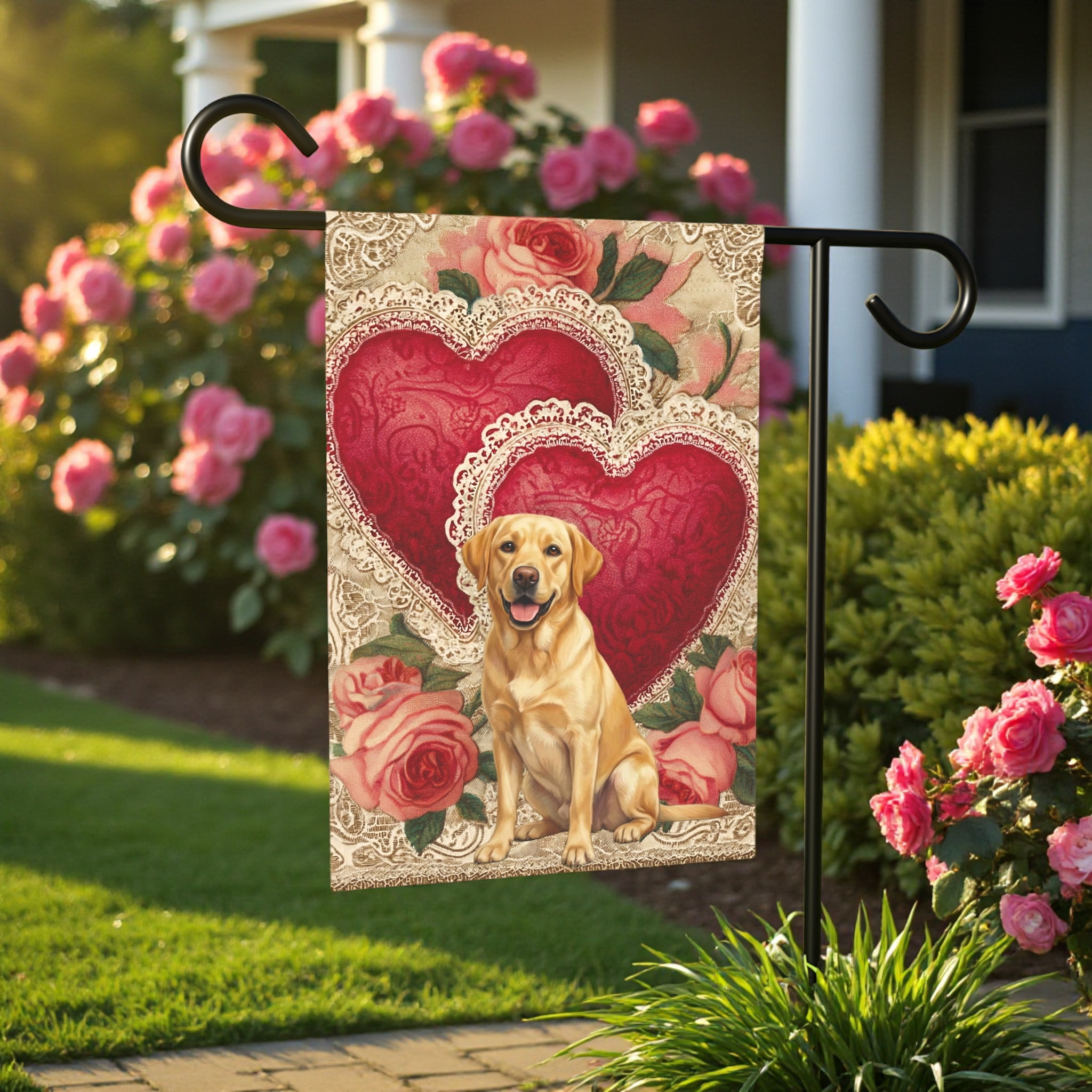 Two Heart Yellow Labrador Retriever Valentine Garden Flag