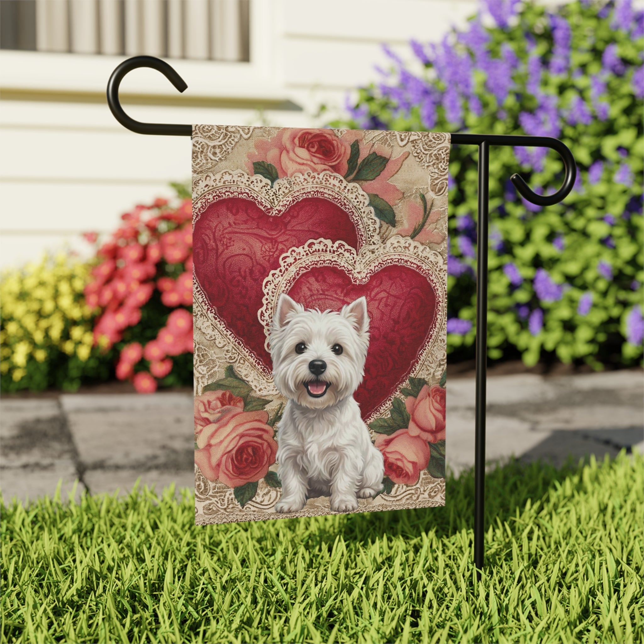 Two Heart Westie Valentine Garden Flag