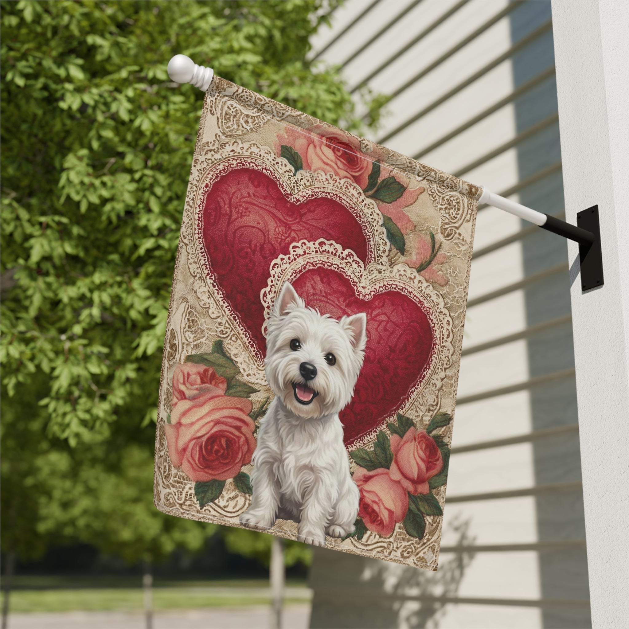 Two Heart Westie Valentine Garden Flag
