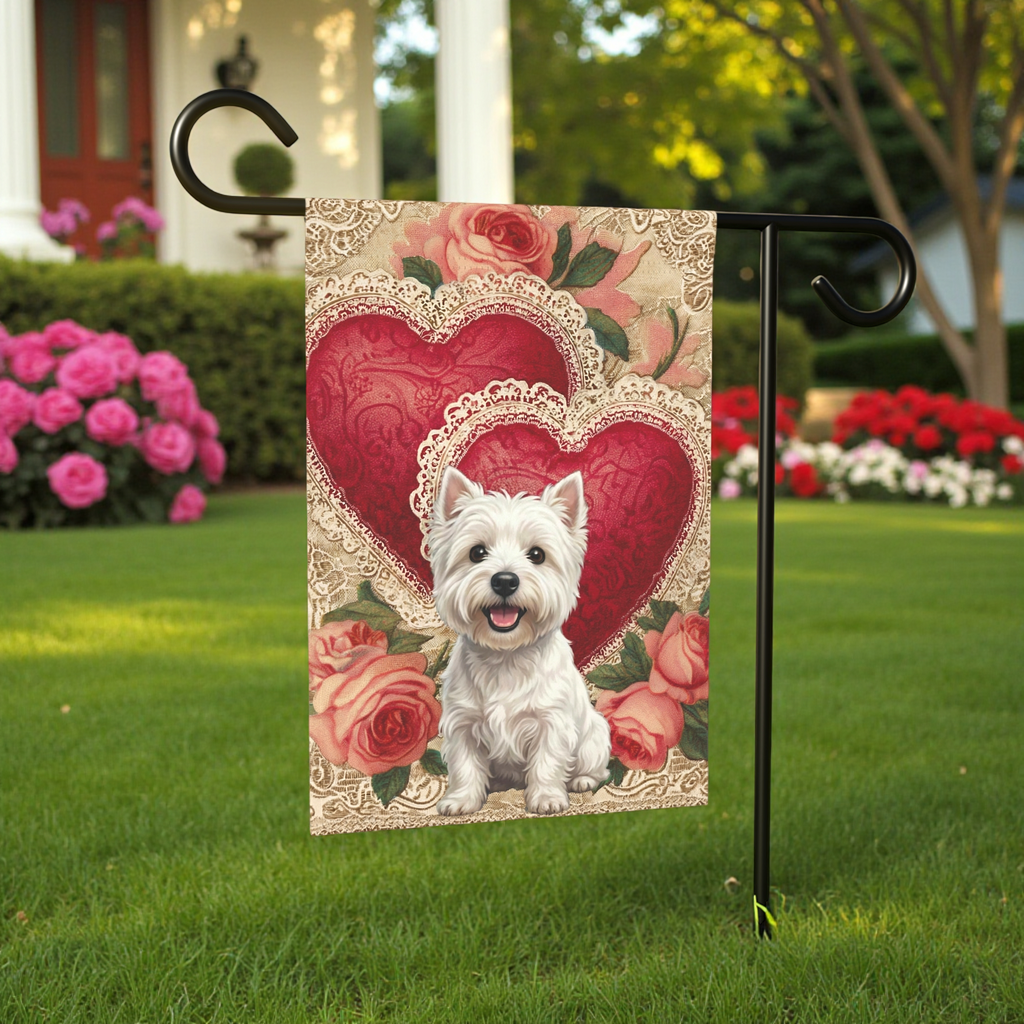 Two Heart Westie Valentine Garden Flag