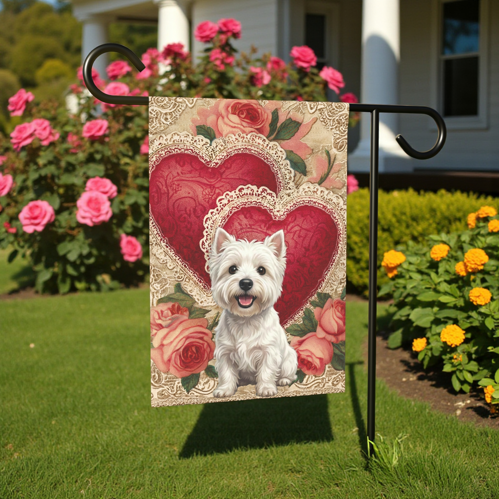Two Heart Westie Valentine Garden Flag