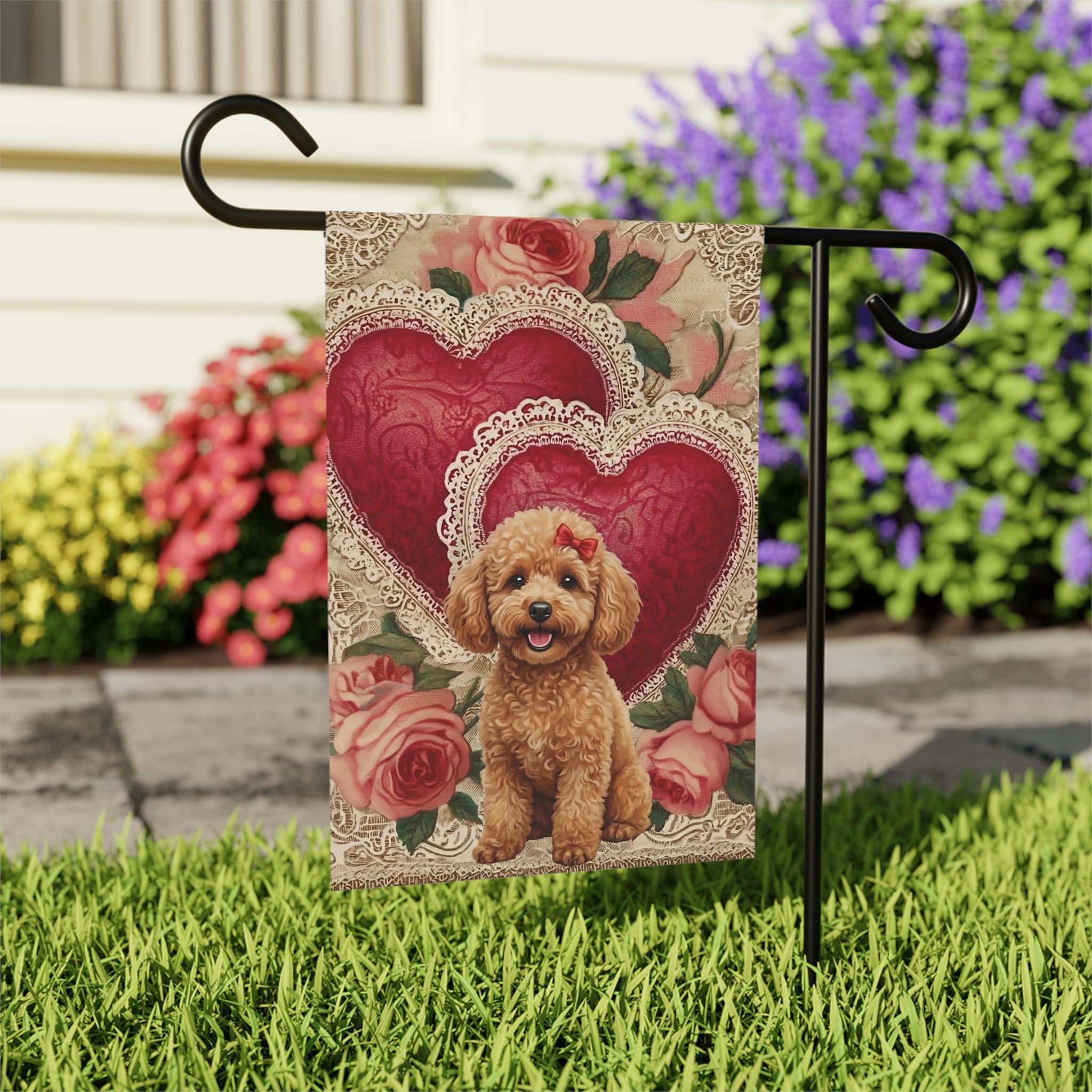 Two Heart Toy Poodle Valentine Garden Flag