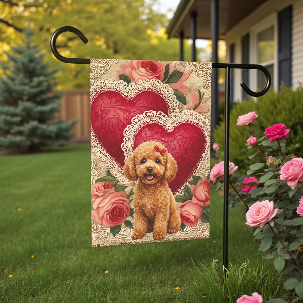 Two Heart Toy Poodle Valentine Garden Flag