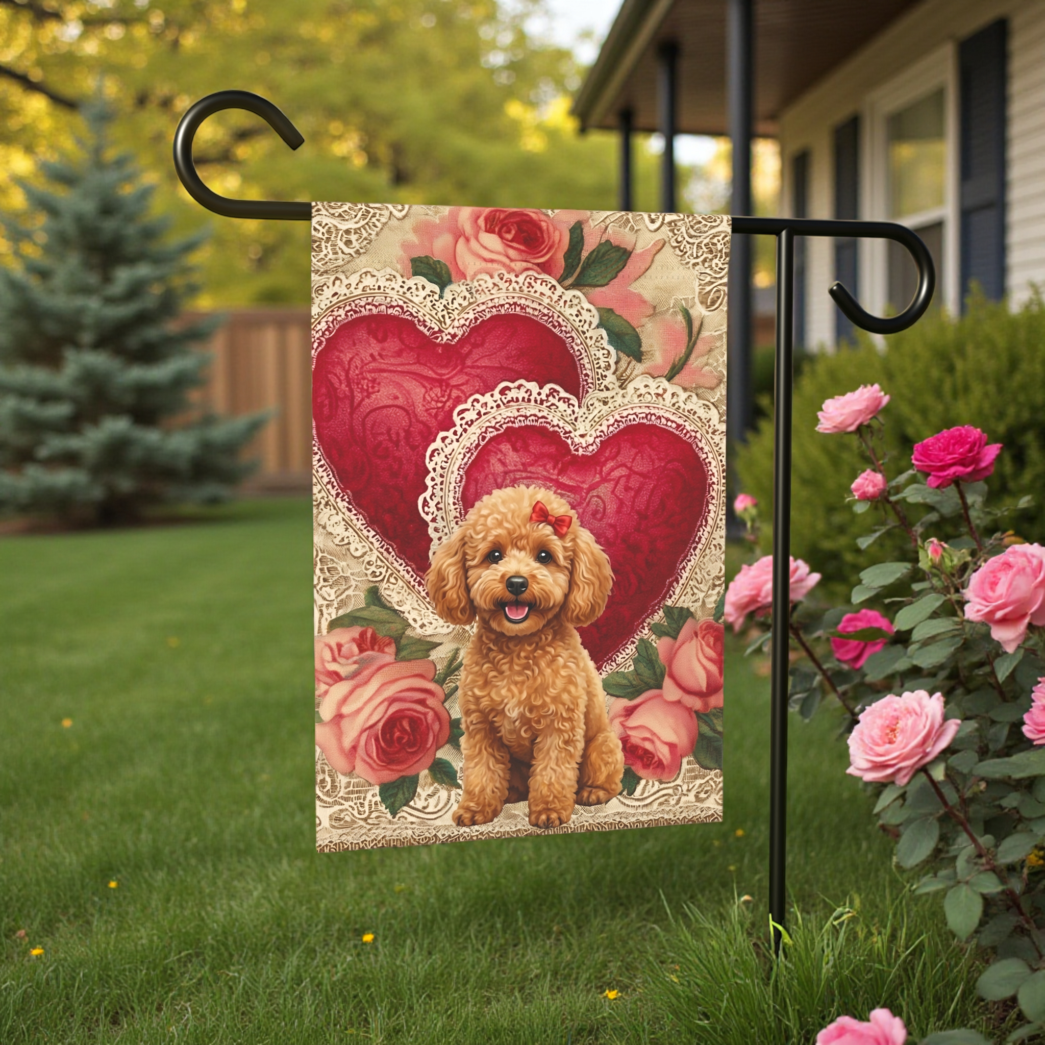 Two Heart Toy Poodle Valentine Garden Flag
