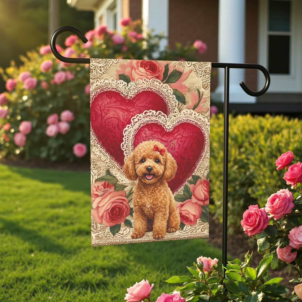 Two Heart Toy Poodle Valentine Garden Flag