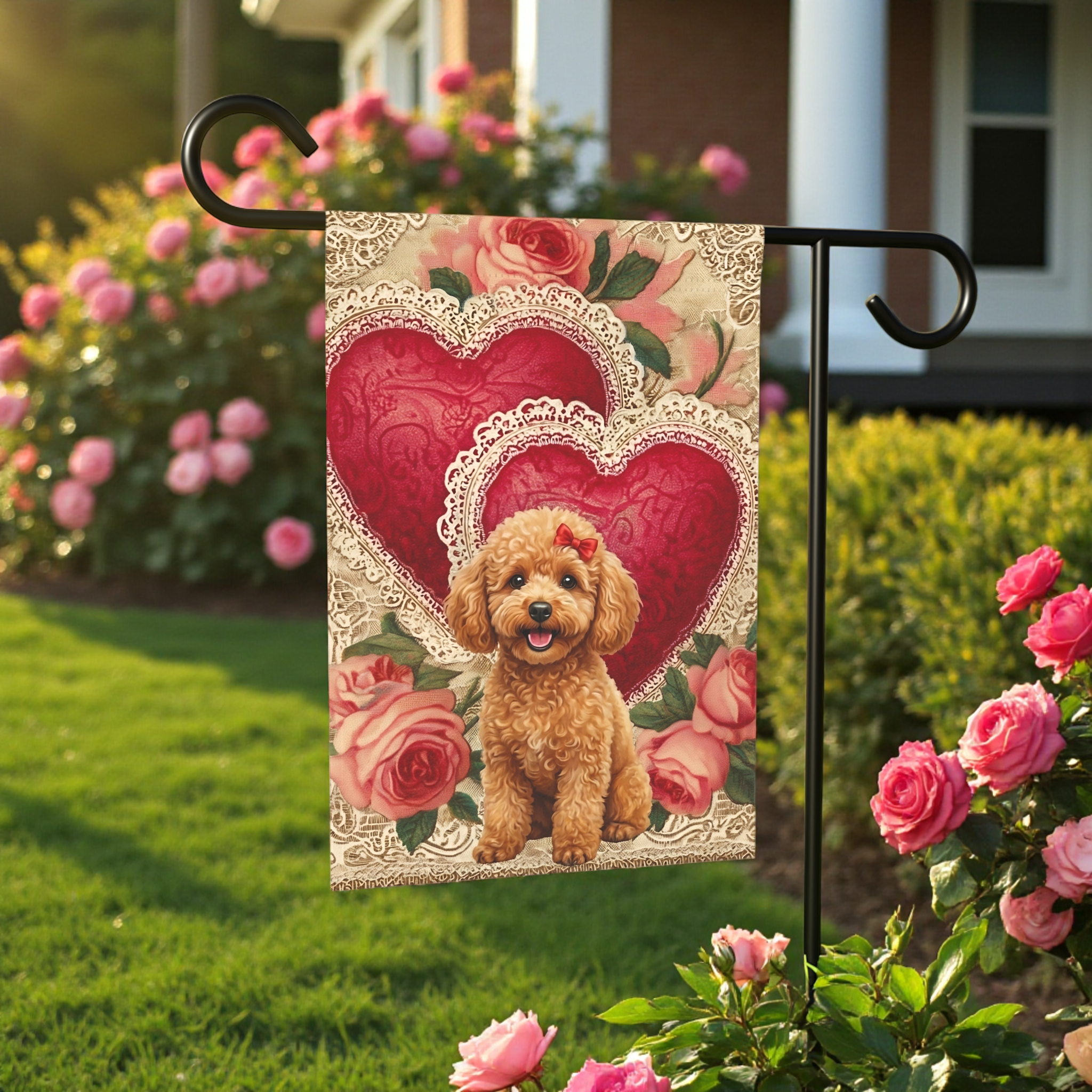 Two Heart Toy Poodle Valentine Garden Flag