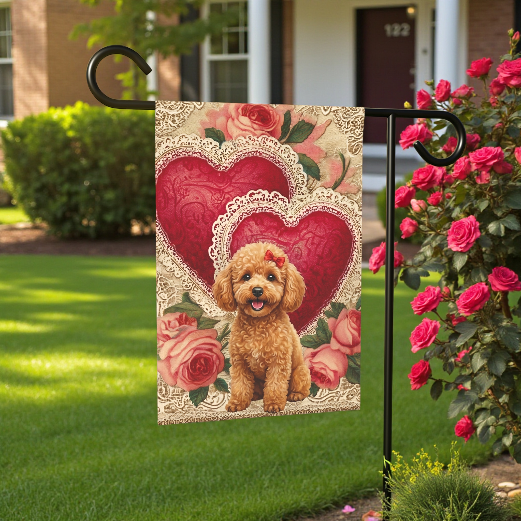 Two Heart Toy Poodle Valentine Garden Flag
