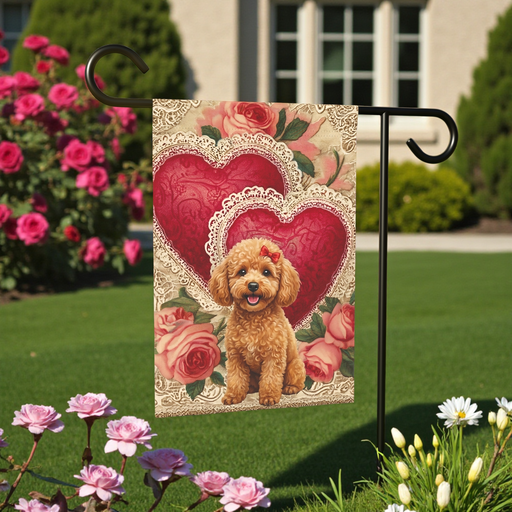 Two Heart Toy Poodle Valentine Garden Flag