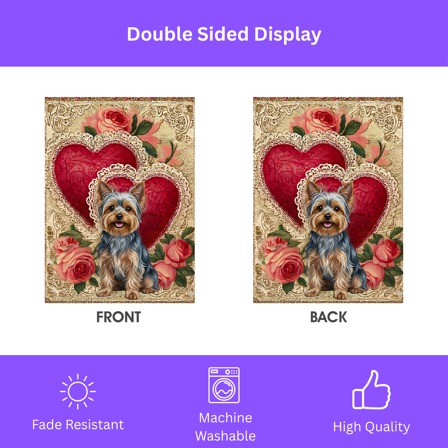 Two Heart Silver Yorkshire Terrier Valentine Garden Flag