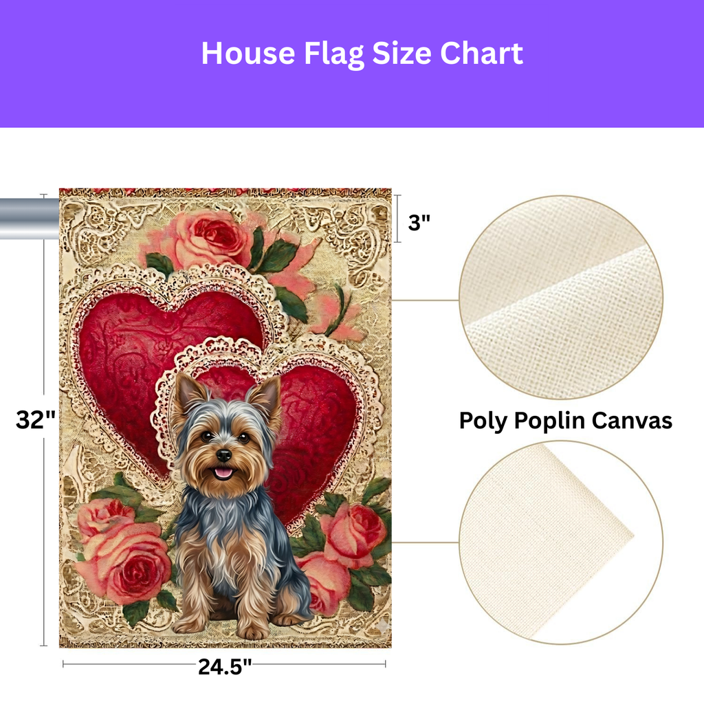 Two Heart Silver Yorkshire Terrier Valentine Garden Flag