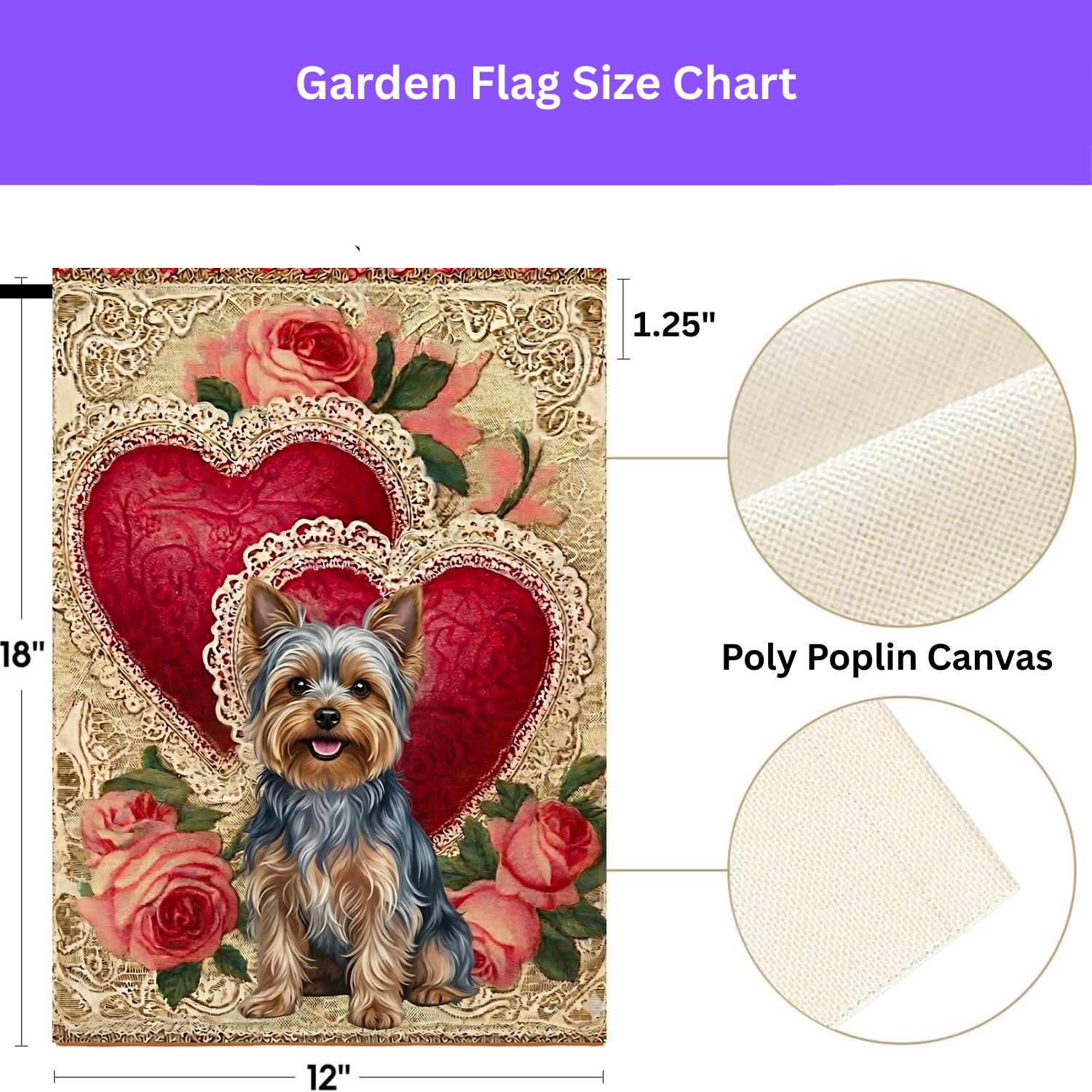 Two Heart Silver Yorkshire Terrier Valentine Garden Flag