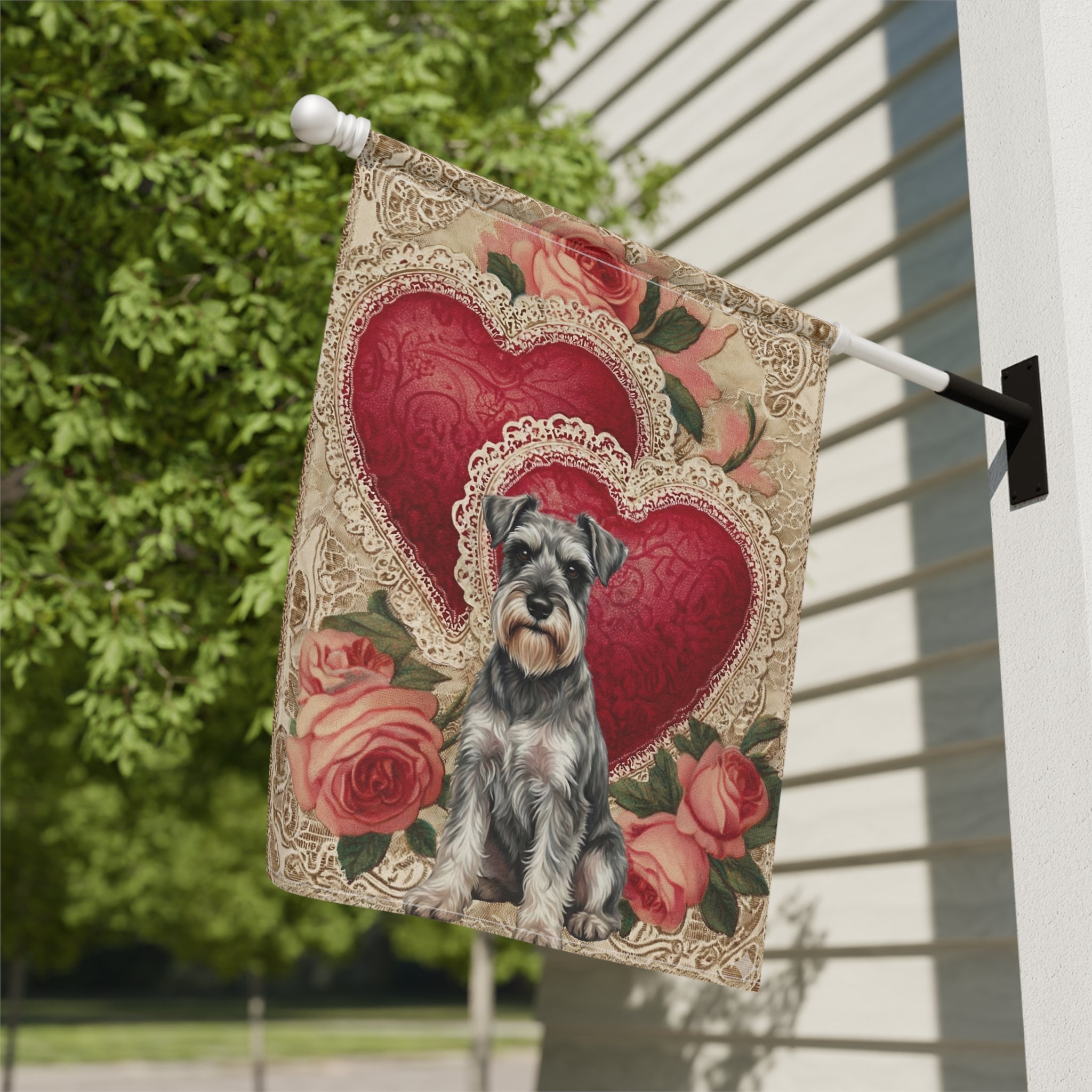 Two Heart Schnauzer Valentine Garden Flag