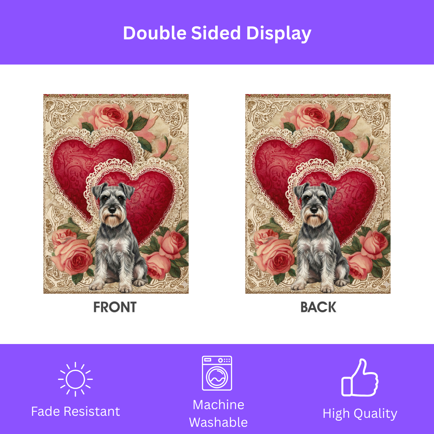 Two Heart Schnauzer Valentine Garden Flag