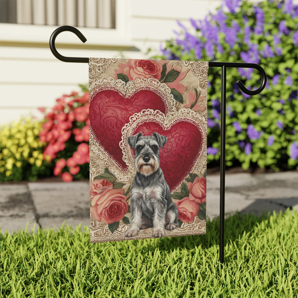 Two Heart Schnauzer Valentine Garden Flag