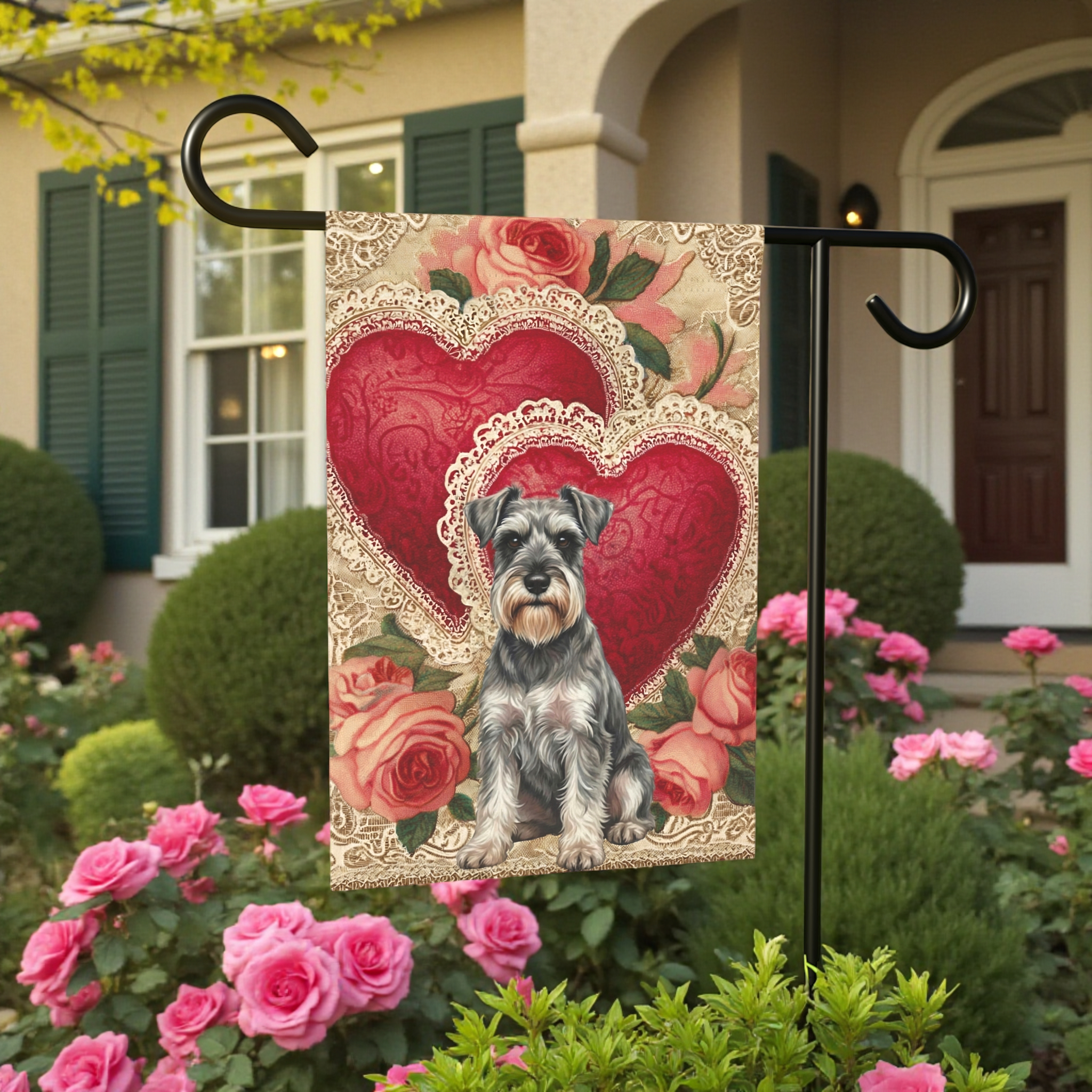 Two Heart Schnauzer Valentine Garden Flag