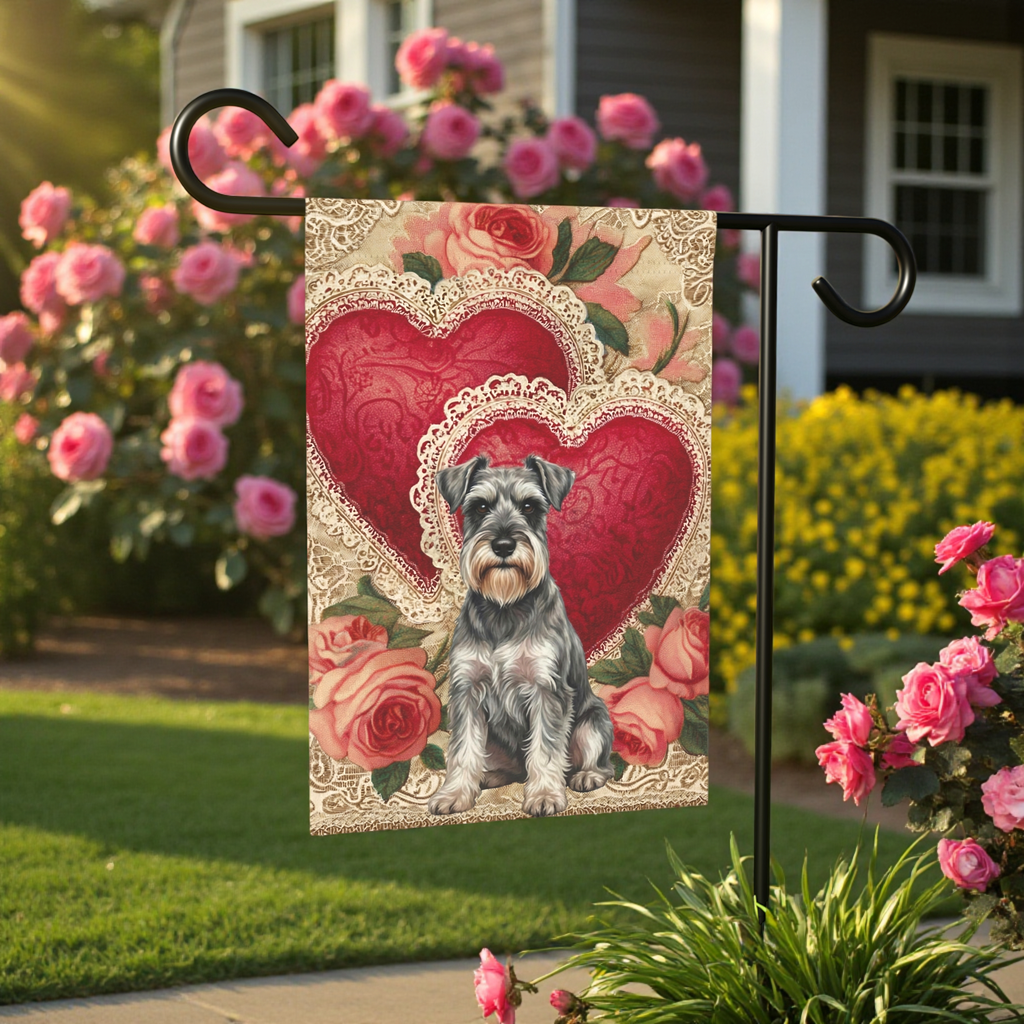 Two Heart Schnauzer Valentine Garden Flag