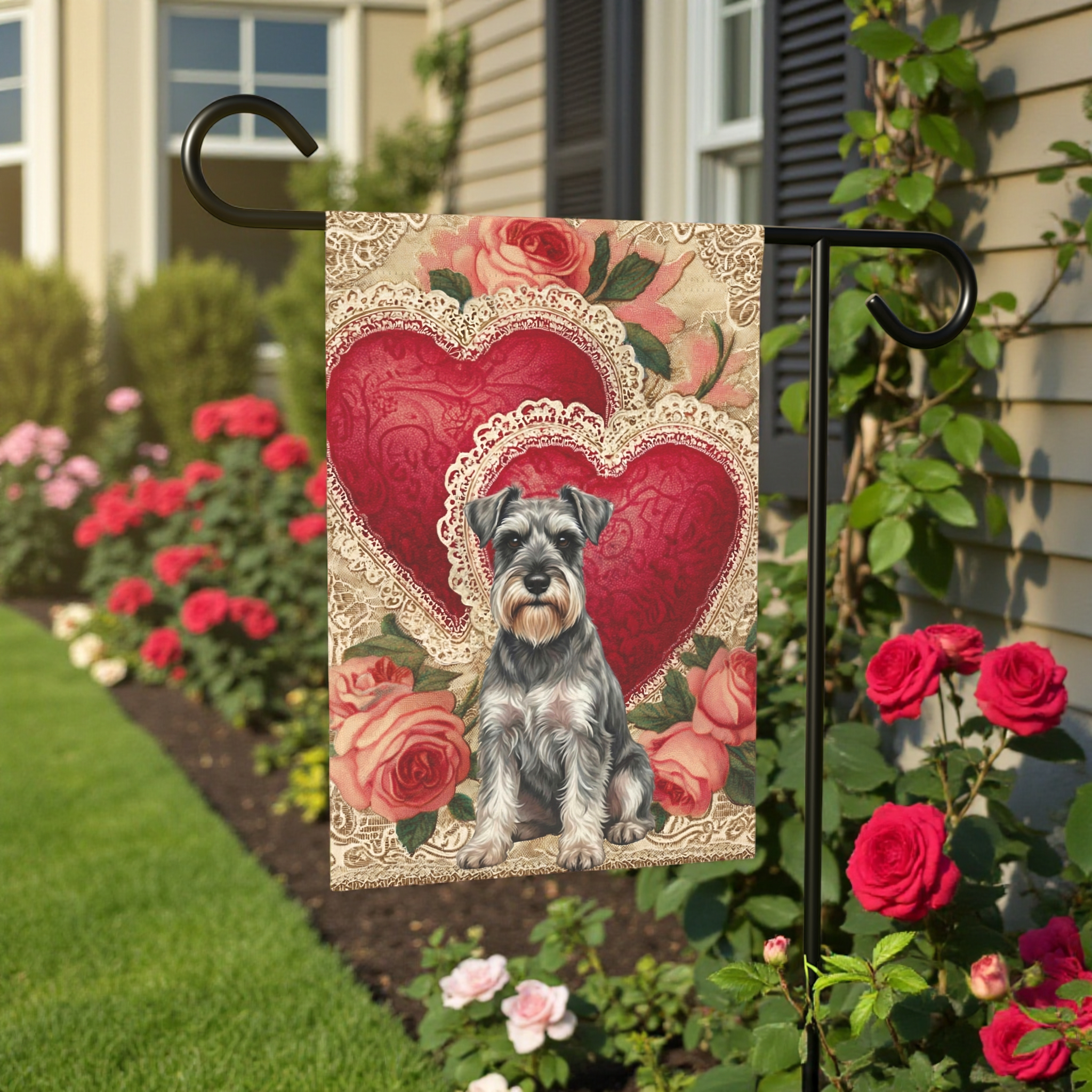 Two Heart Schnauzer Valentine Garden Flag