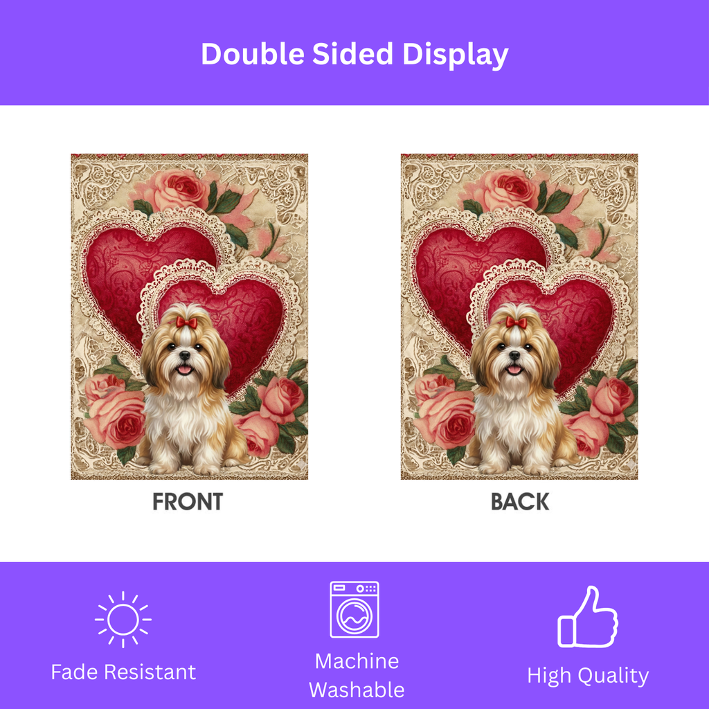Two Heart Shih Tzu Valentine Garden Flag