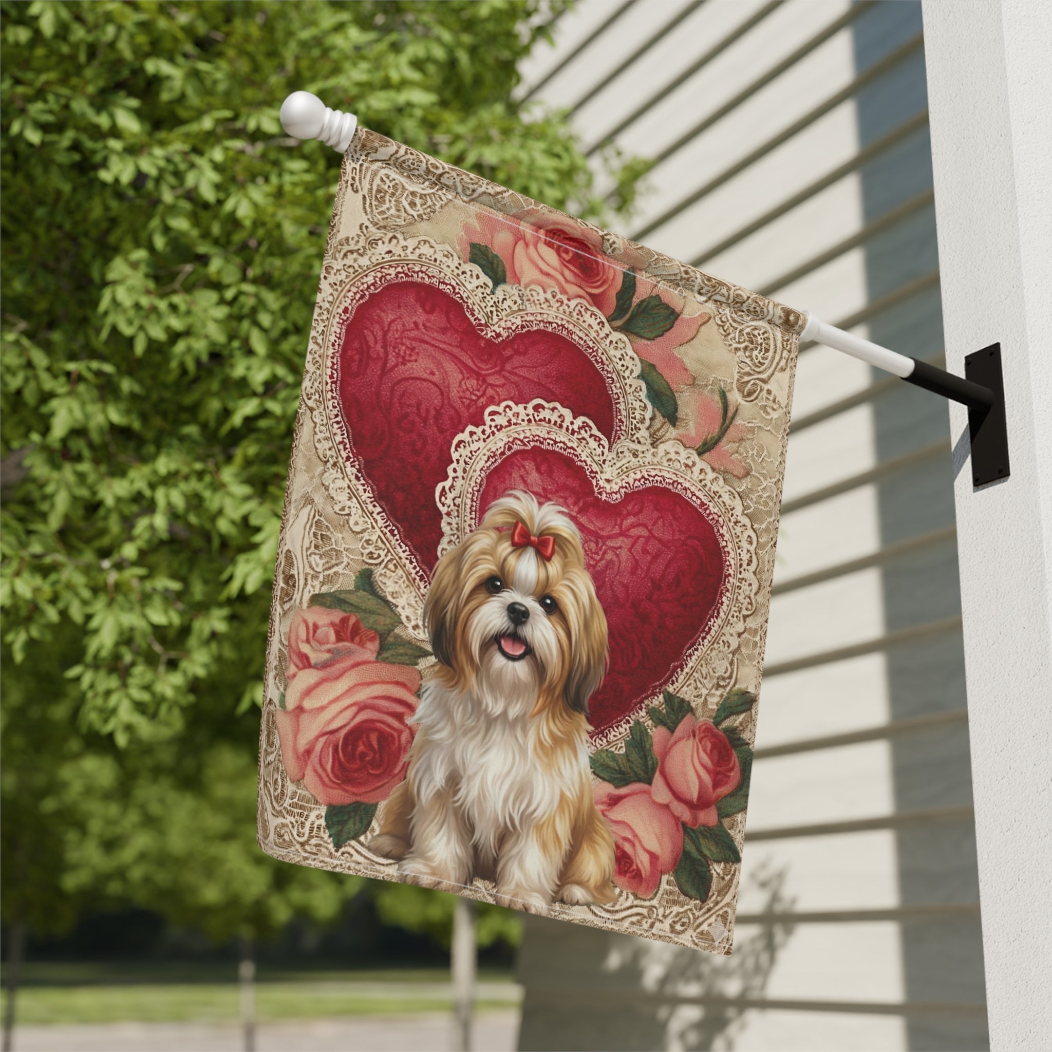 Two Heart Shih Tzu Valentine Garden Flag